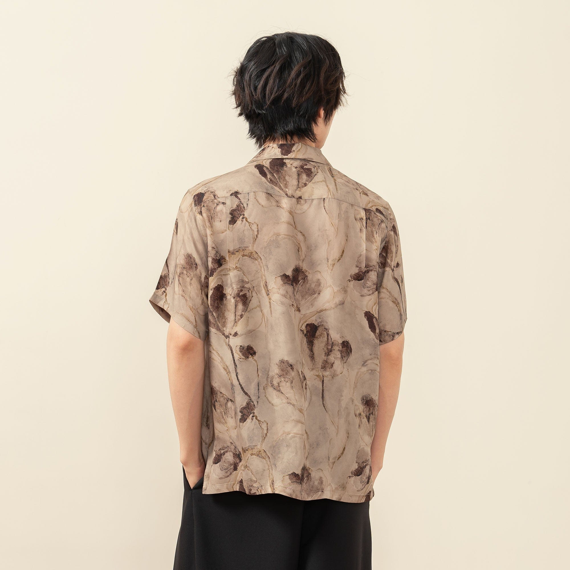 MOITIEDEPETALE Floral Accordion Pleats Cupro Blended Half Shirt, premium urban and streetwear designers apparel on PROJECTISR.com, MOITIEDEPETALE