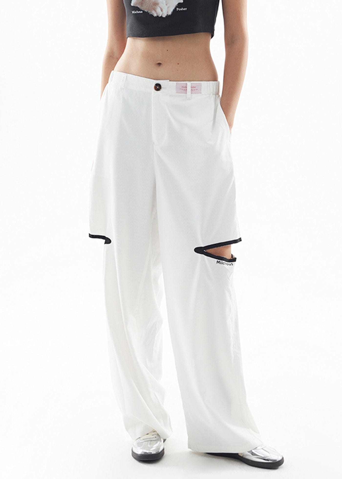 MIICHOUS Modern Cut-out Logo Pants, premium urban and streetwear designers apparel on PROJECTISR.com, Miichous