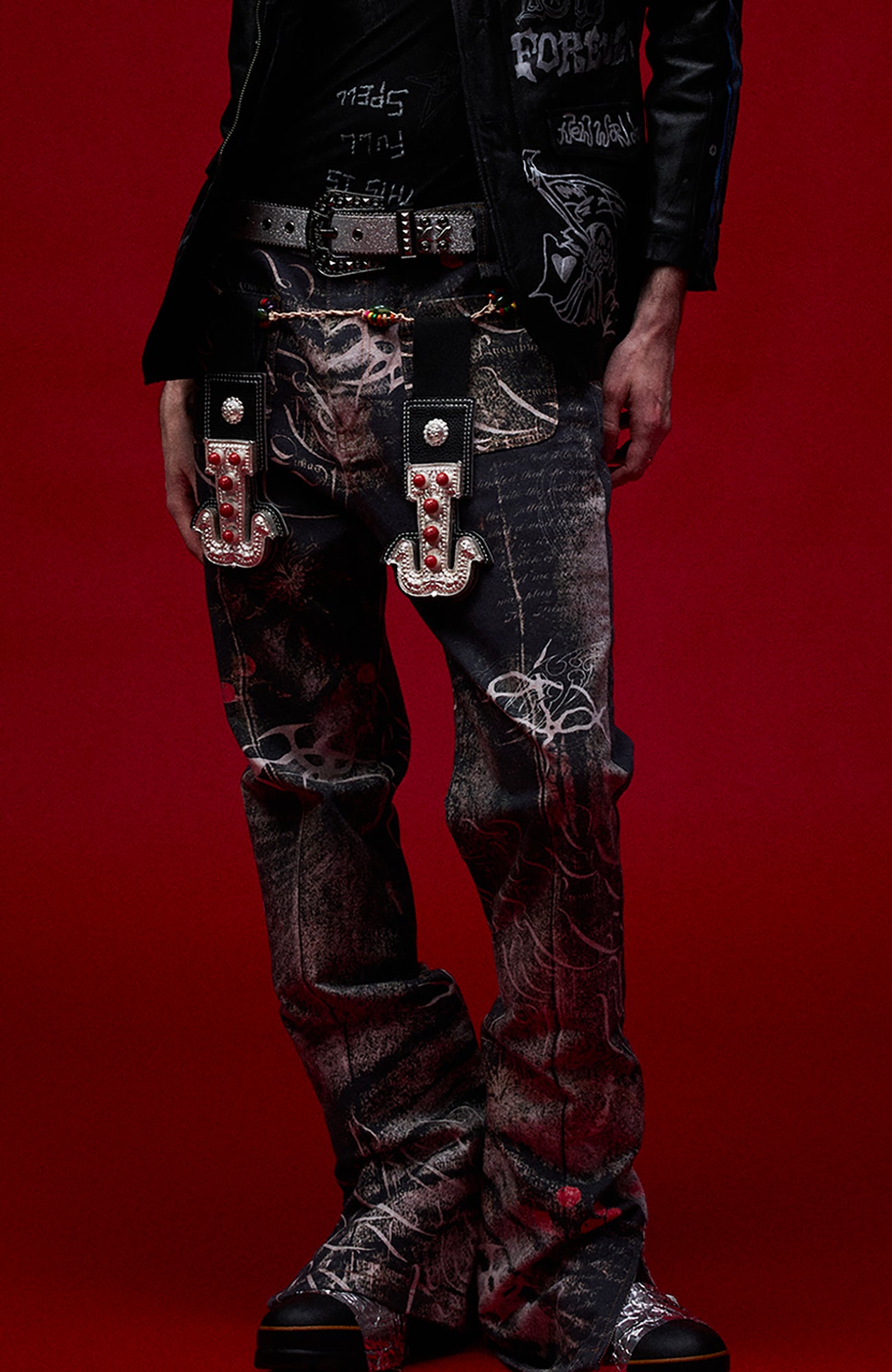 CYCYCY Full-Print Script Flared Jeans