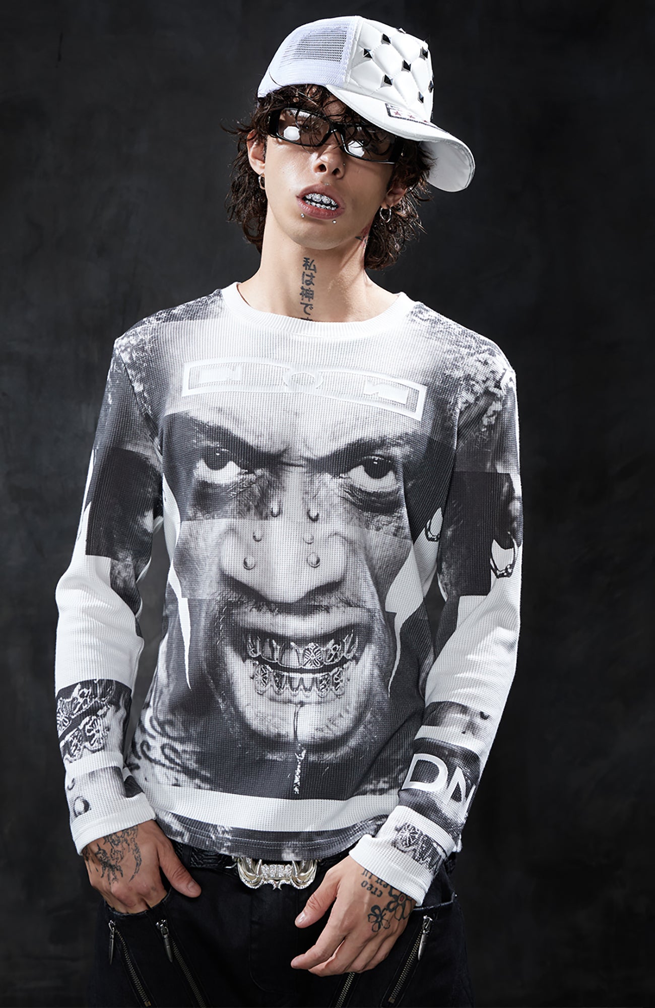 DND4DES Graphic Waffle-Knit Slim Long-Sleeve Tee