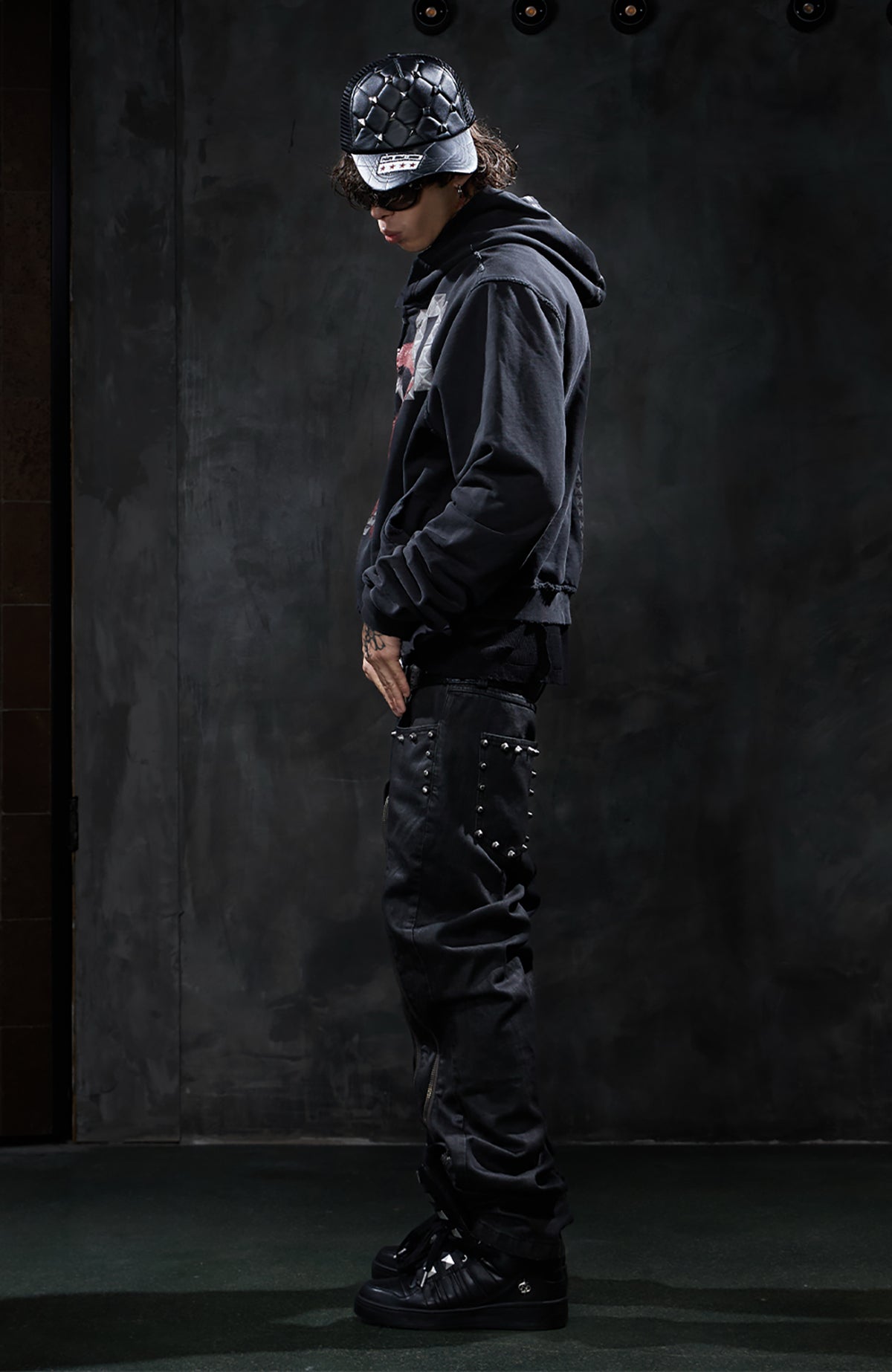 DND4DES Studded Graphic Zip-Up Hoodie
