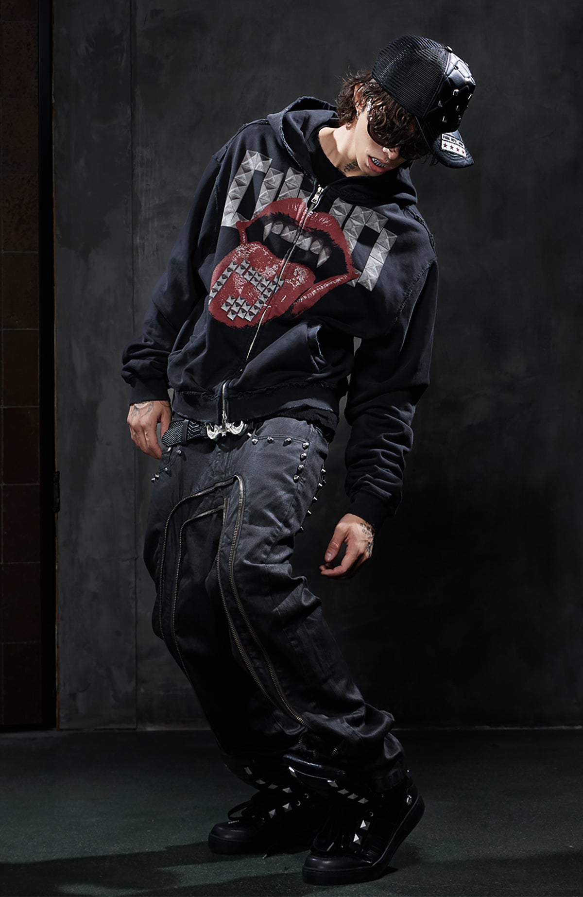 DND4DES Studded Graphic Zip-Up Hoodie