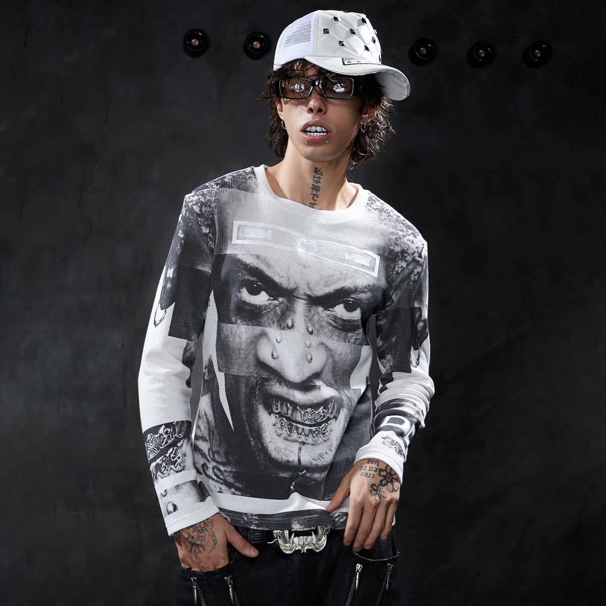 DND4DES Graphic Waffle-Knit Slim Long-Sleeve Tee