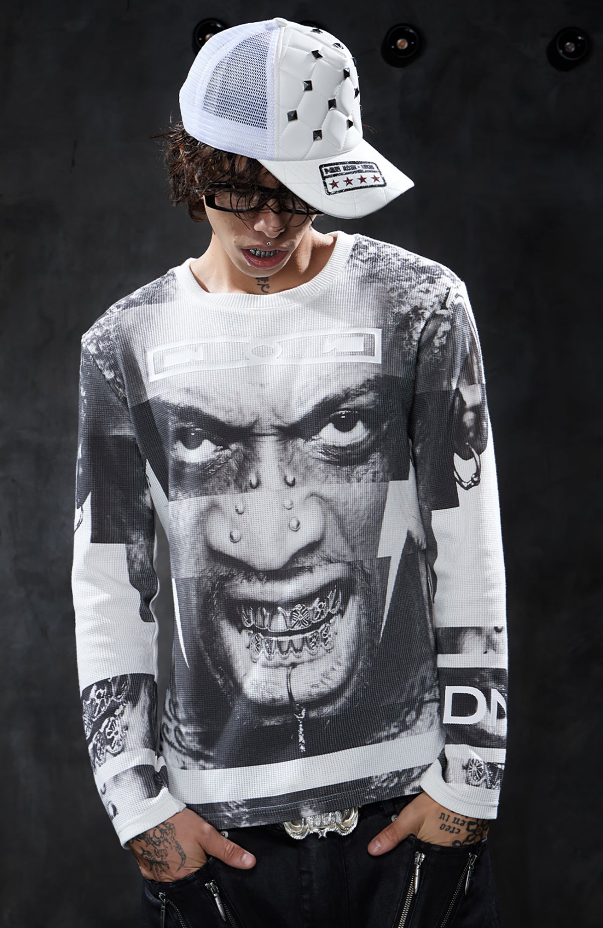 DND4DES Graphic Waffle-Knit Slim Long-Sleeve Tee