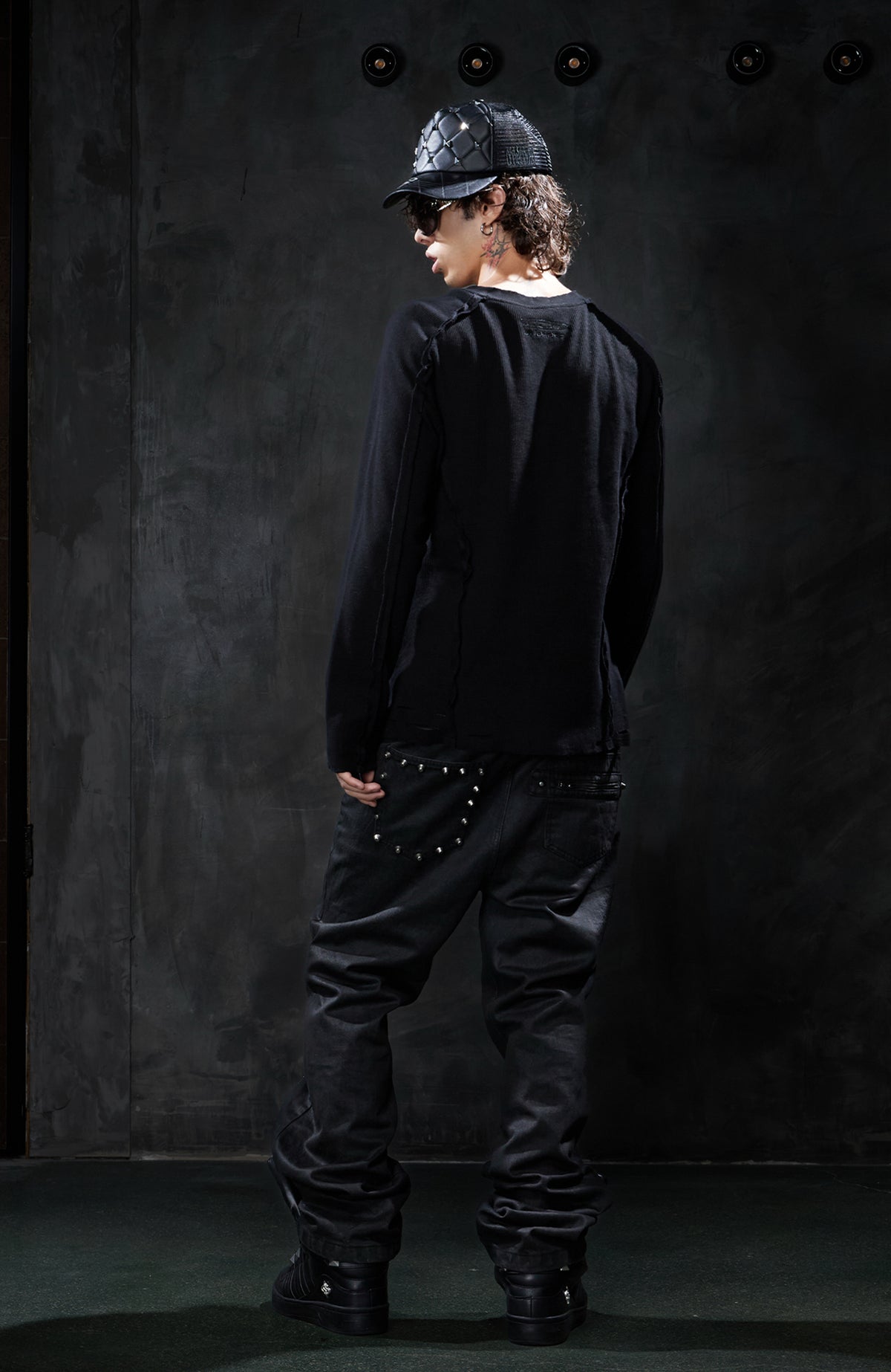 DND4DES Retro Deconstructed Waffle-Knit Long-Sleeve Tee