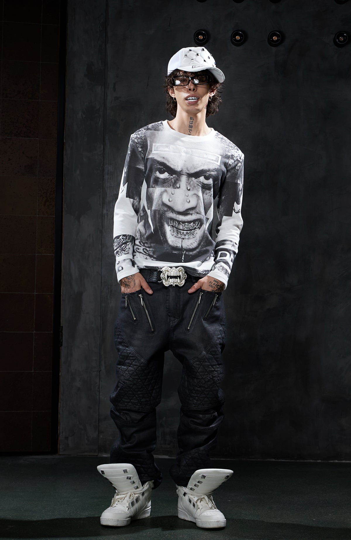 DND4DES Graphic Waffle-Knit Slim Long-Sleeve Tee