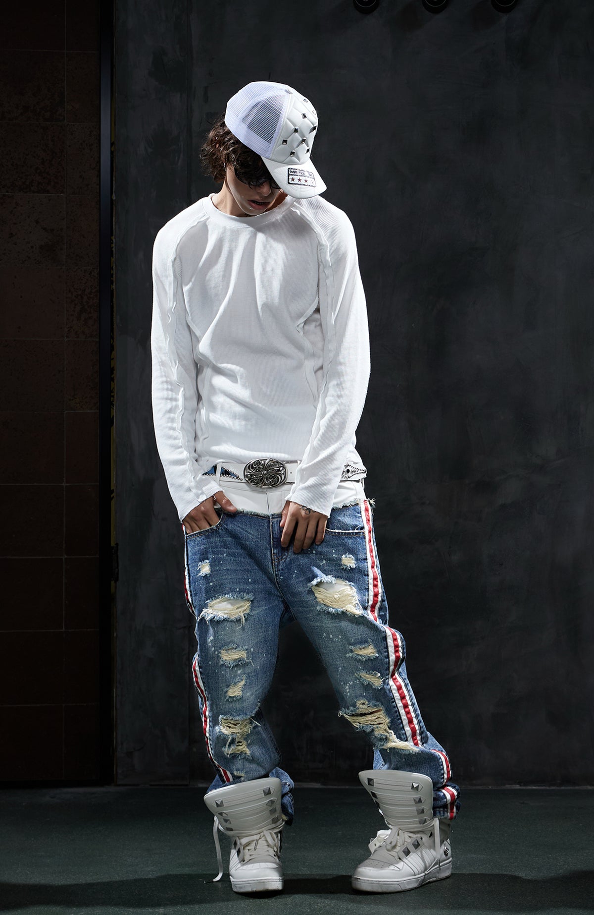 DND4DES Retro Deconstructed Waffle-Knit Long-Sleeve Tee