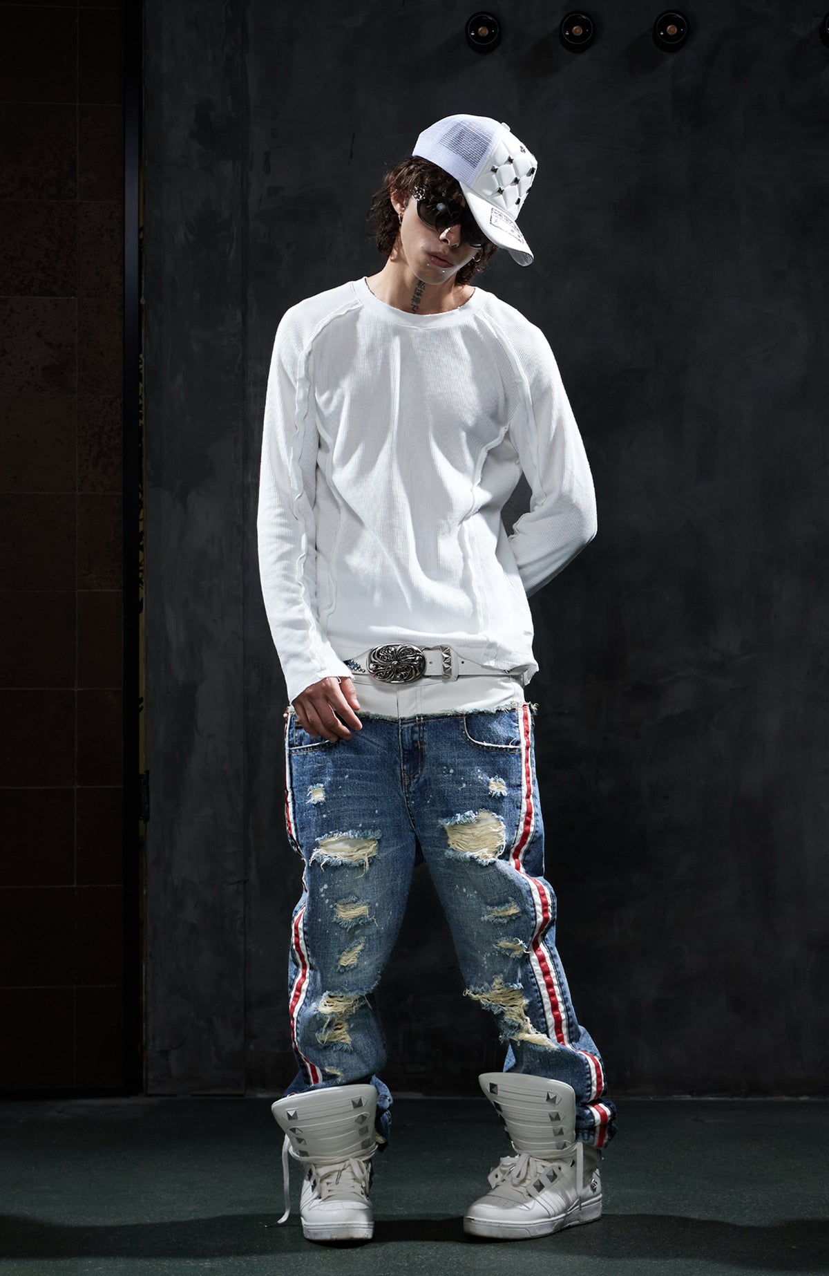 DND4DES Retro Deconstructed Waffle-Knit Long-Sleeve Tee
