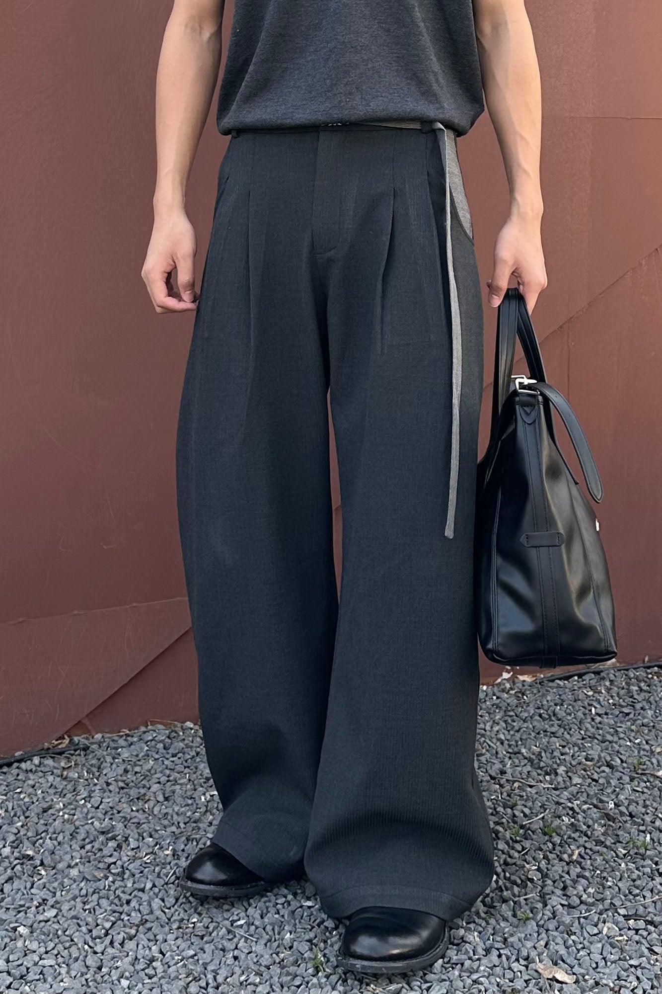 CATSSTAC Detachable-Belt Pleats Wide-Leg Trousers, premium urban and streetwear designers apparel on PROJECTISR.com, CATSSTAC