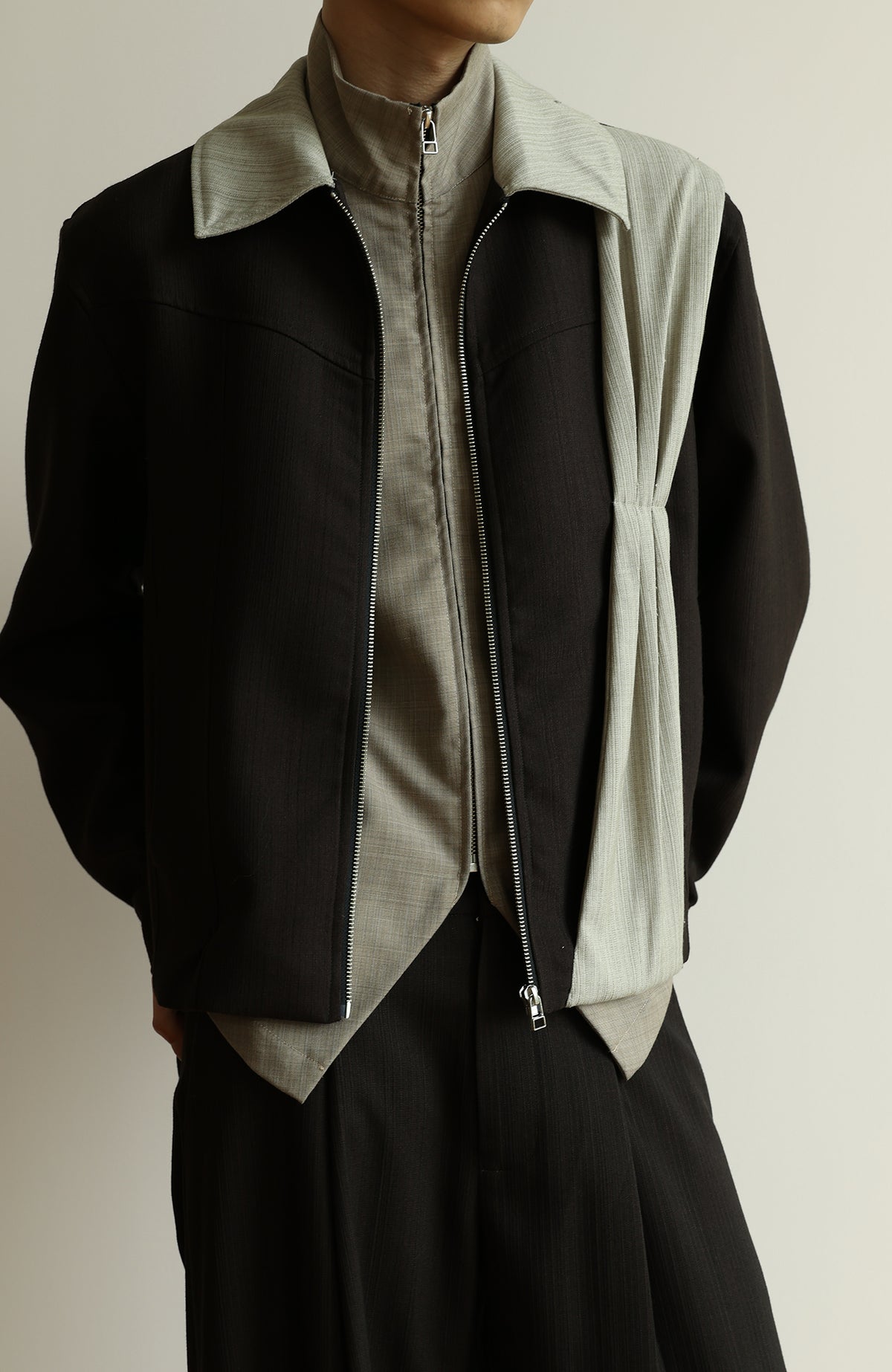 OKAYTHXBYE Deconstructed Spliced Textured Stripe Short Jacket