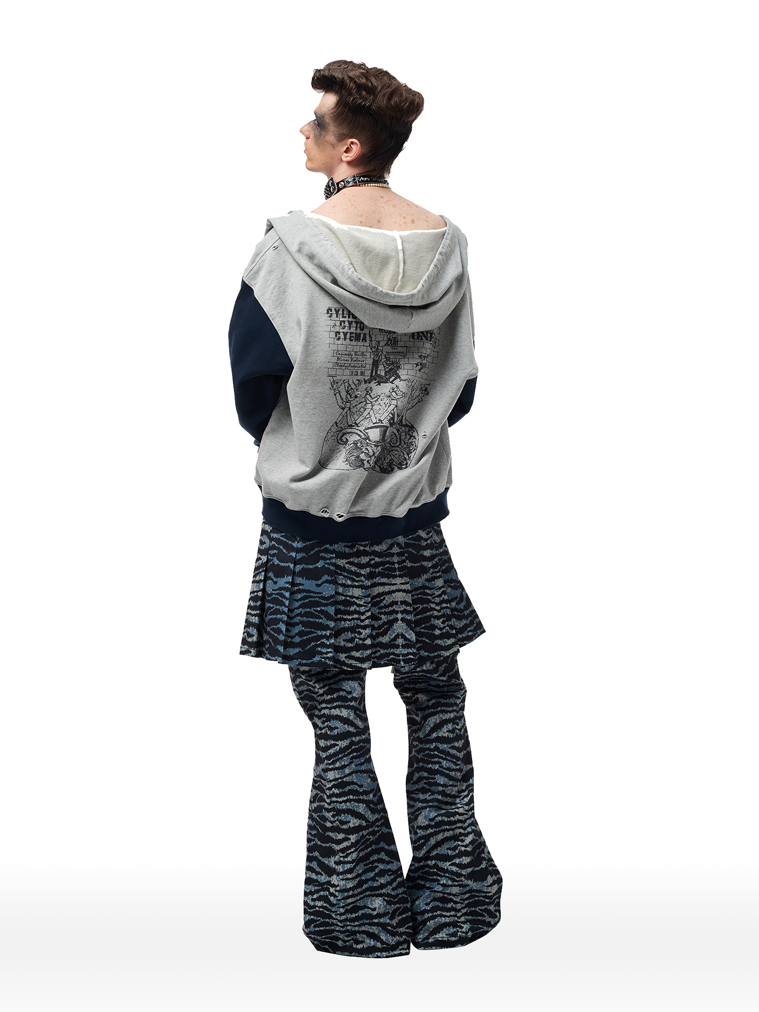 CYCYCY Punk Tiger-Stripe Detachable Pleated Flared Pants