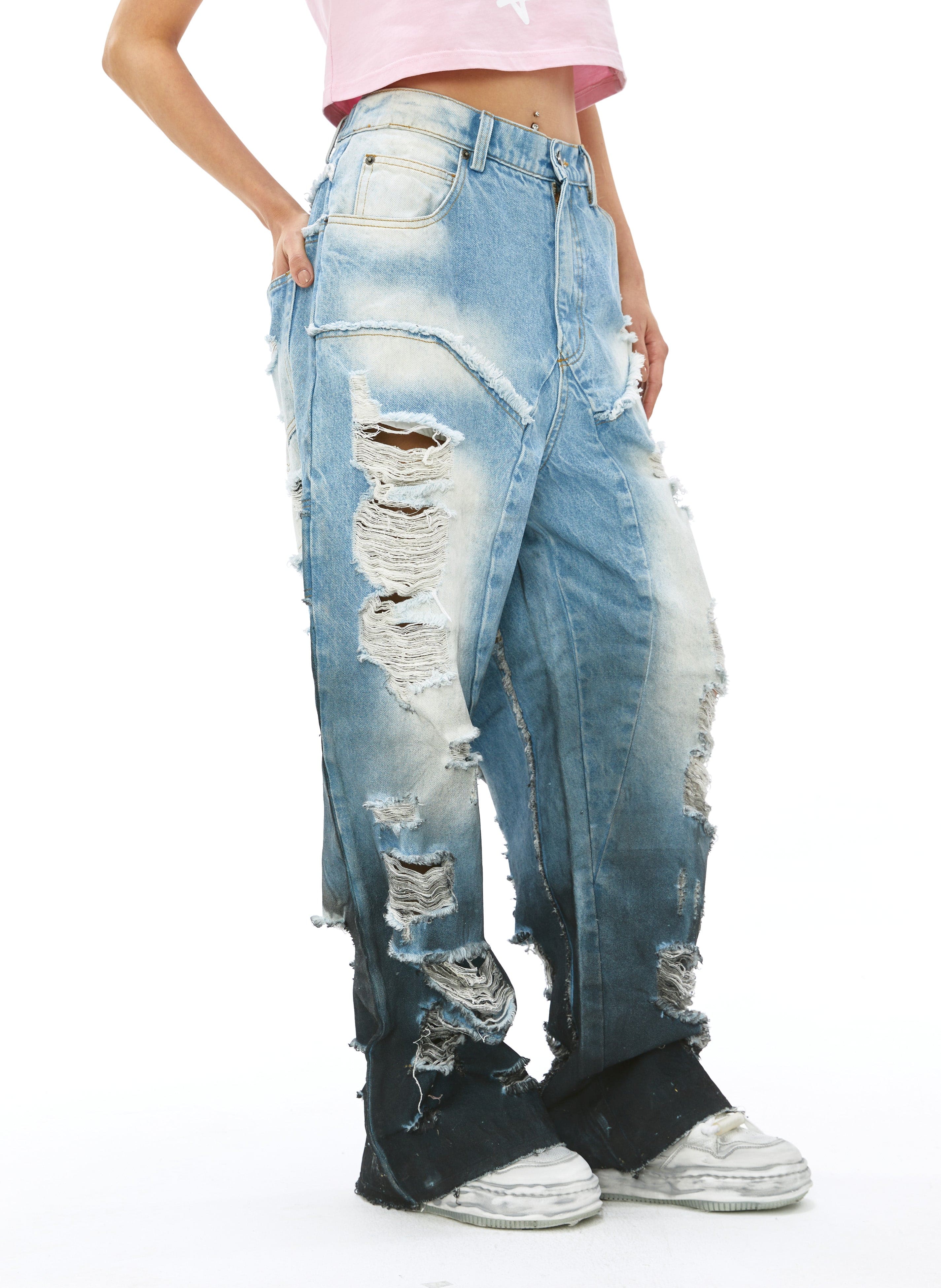VANN VALRENCE Distressed Gradient Wash Structural Ripped Jeans, premium urban and streetwear designers apparel on PROJECTISR.com, VANN VALRENCE