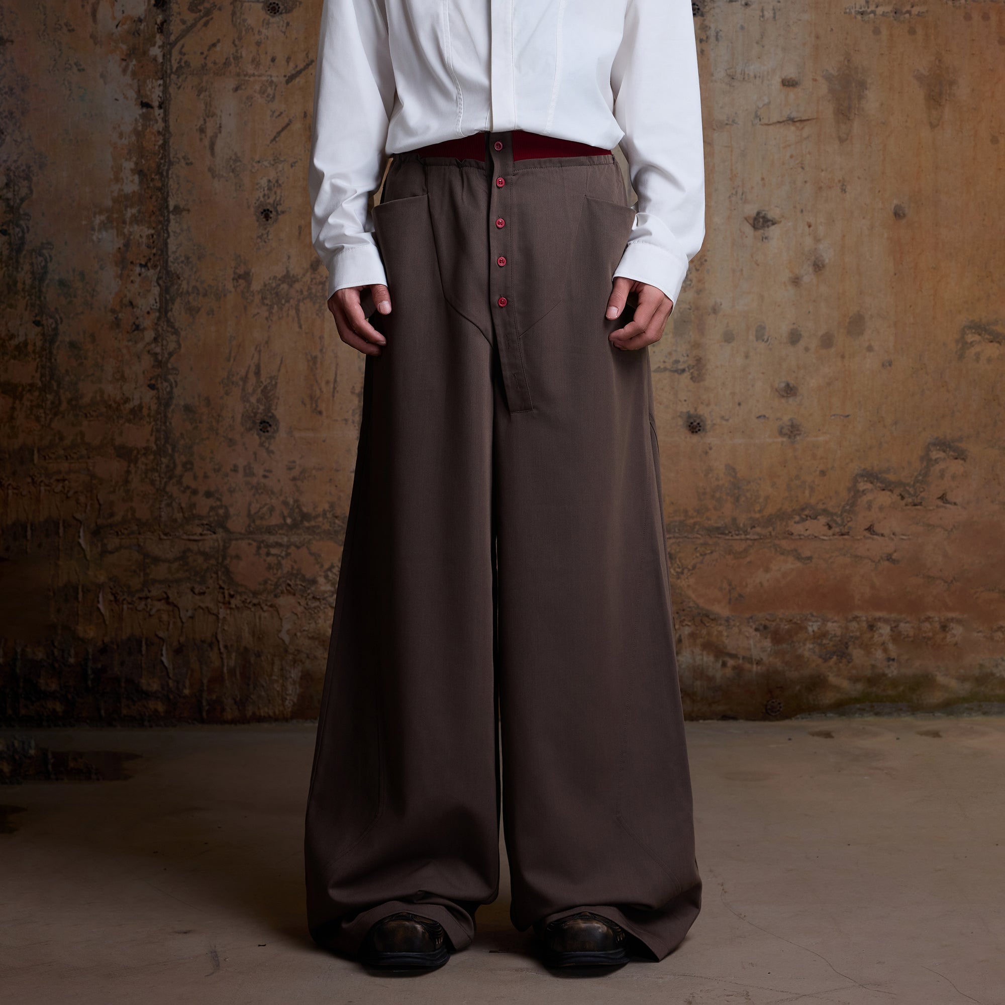 2000RSK Spliced Structured Wool-Blend Button Trousers