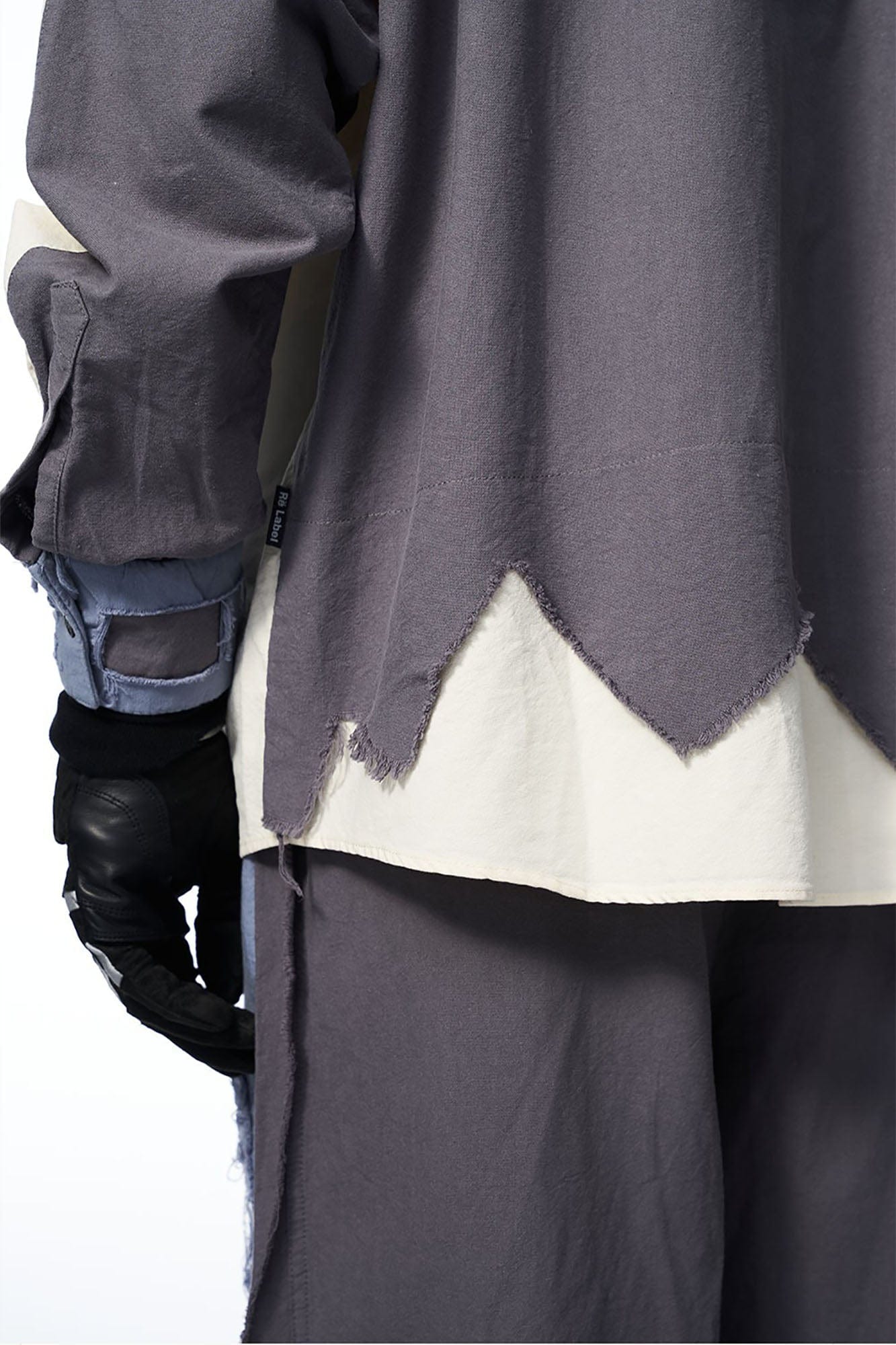 RELABEL Deconstructed Paneled Raw-Edge Frayed Shirt, premium urban and streetwear designers apparel on PROJECTISR.com, RELABEL