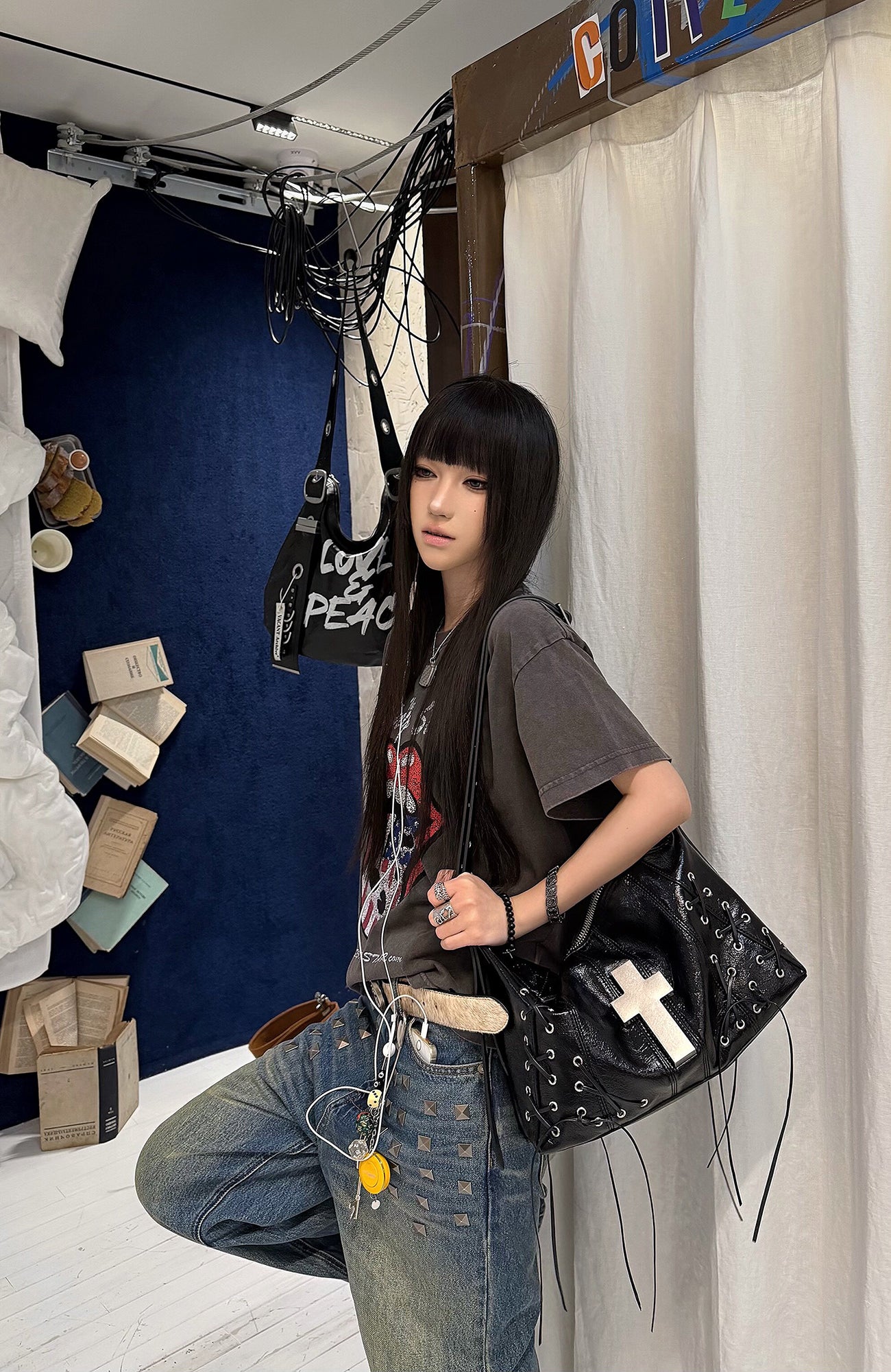 REBEL WAVE Cross Lace-Up Shoulder Bag