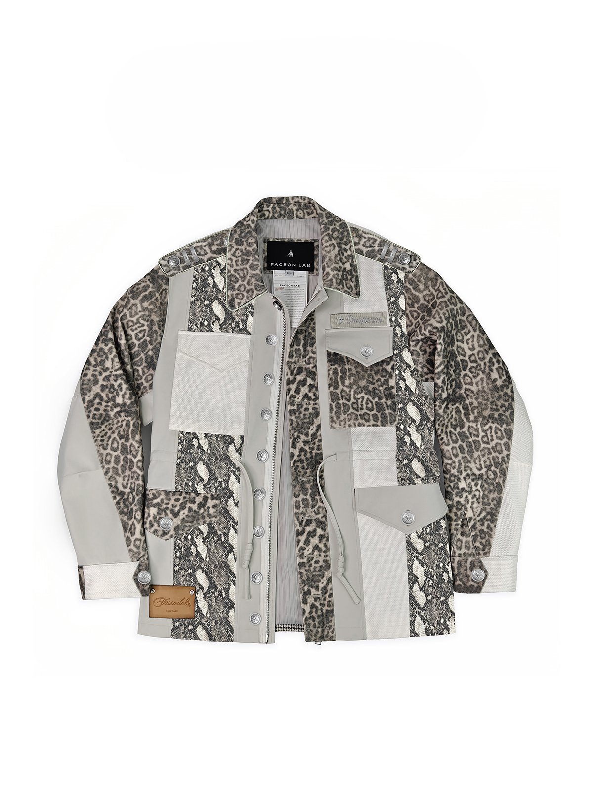 FACEONLAB Camo Spliced Leopard Lapel Jacket White