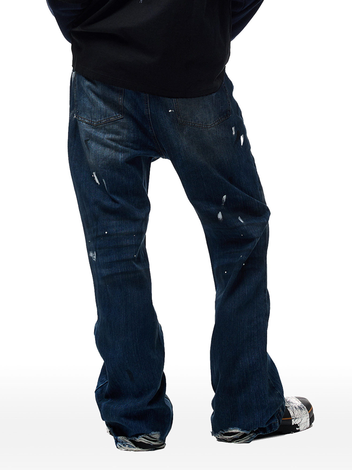 CYCYCY Retro Washed Distressed Flared Jeans