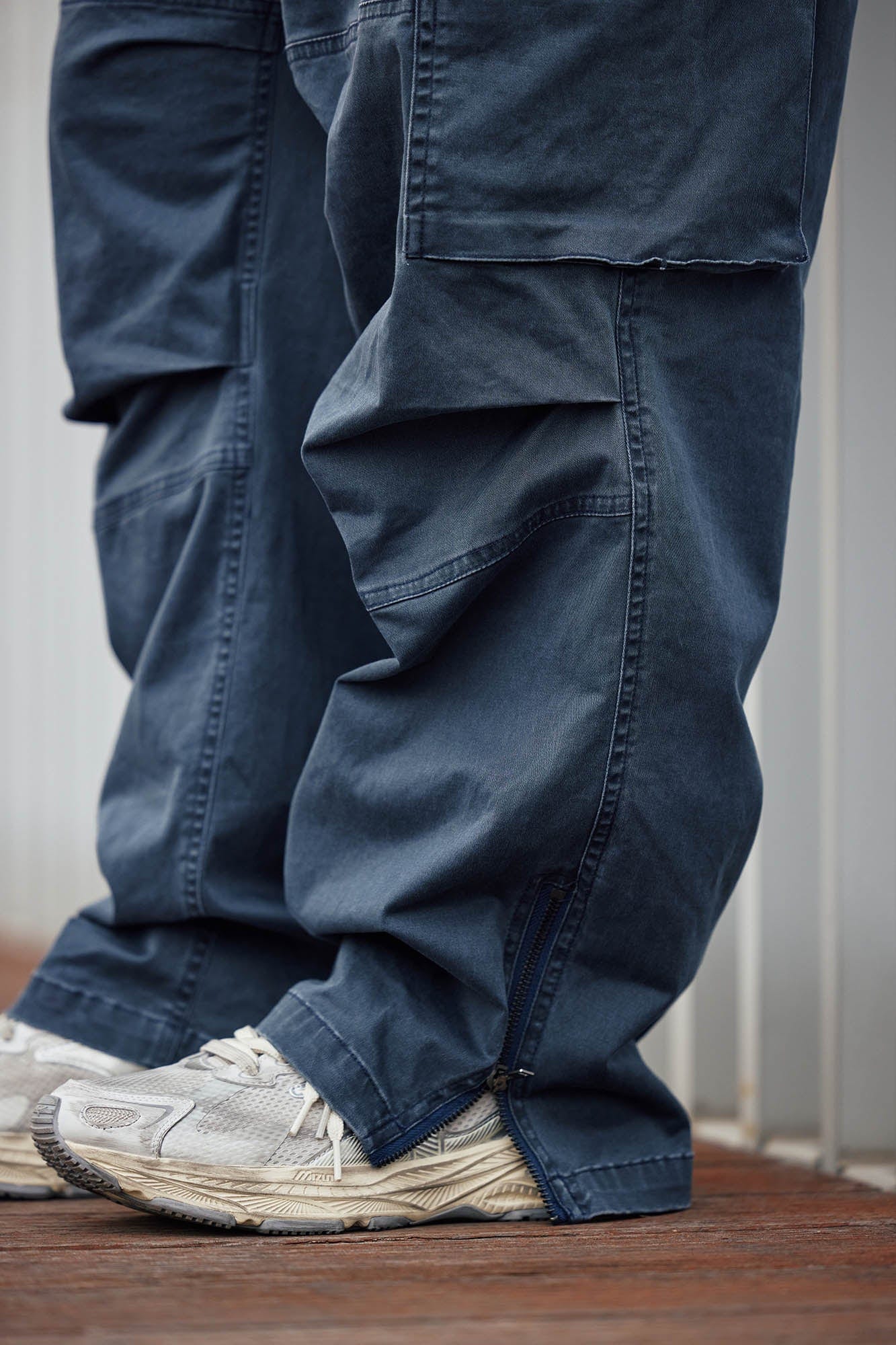 BANANA CLUB Zippered-Hem Multi-Pocket Crinkled Cargo Pants, premium urban and streetwear designers apparel on PROJECTISR.com, BANANA CLUB