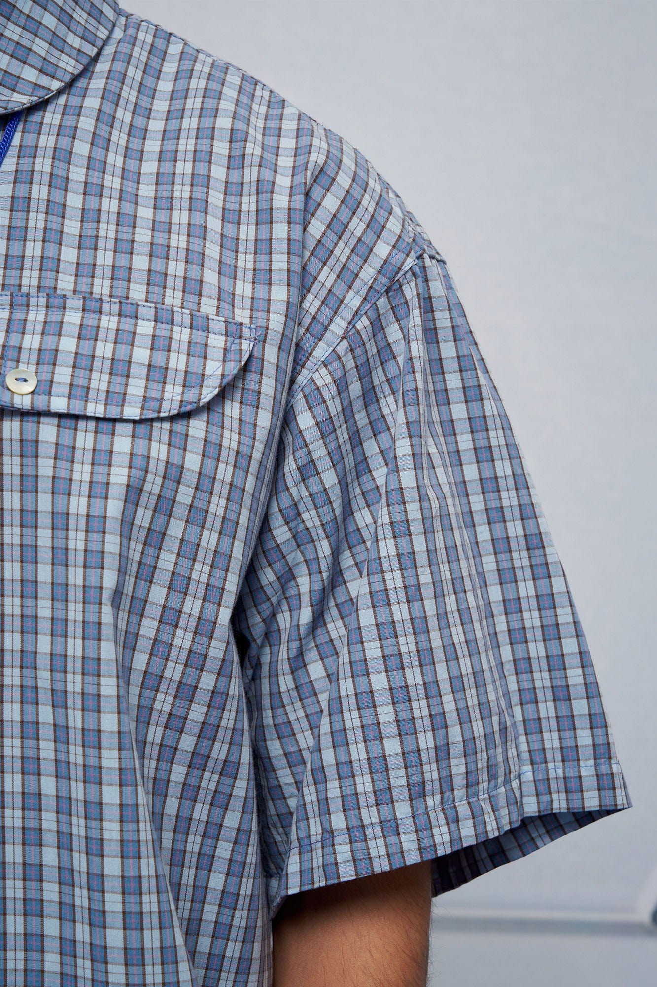 UNLIMITED MOTE Drawstring Hem Plaid Peter Pan Collar Half Shirt, premium urban and streetwear designers apparel on PROJECTISR.com, UNLIMITED MOTE