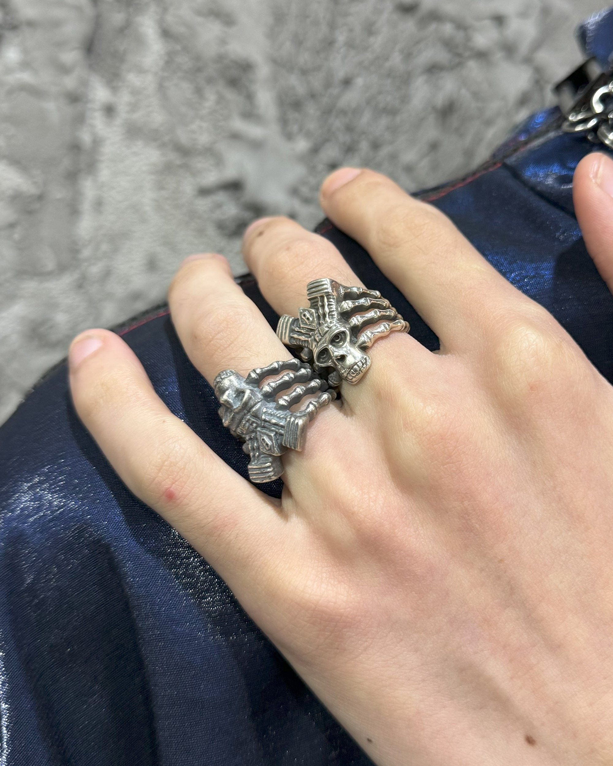 ILLUSORY Demon Skull Finger Skeleton Ring, premium urban and streetwear designers apparel on PROJECTISR.com, ILLUSORY