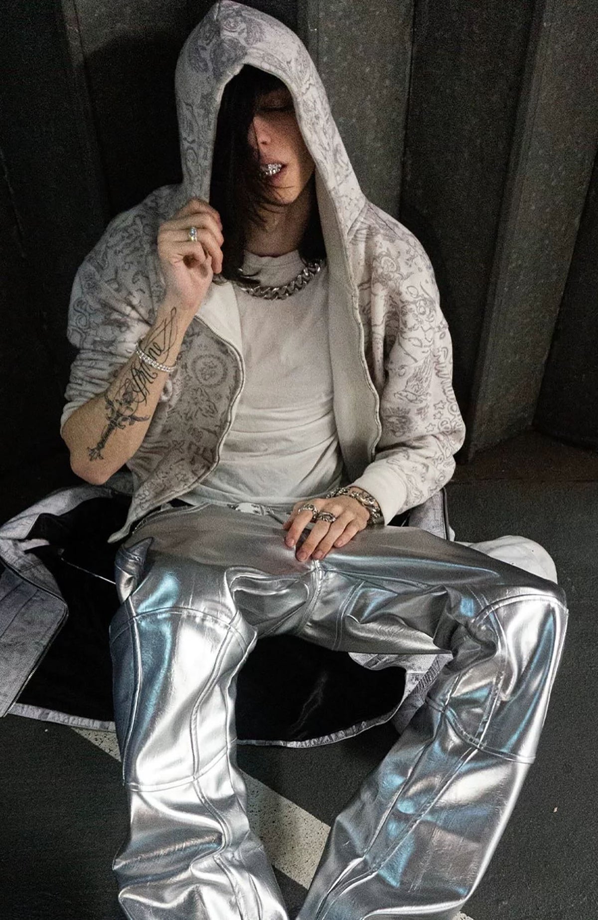 REBEL WAVE Silver Liquid Faux Leather Straight-Leg Pants