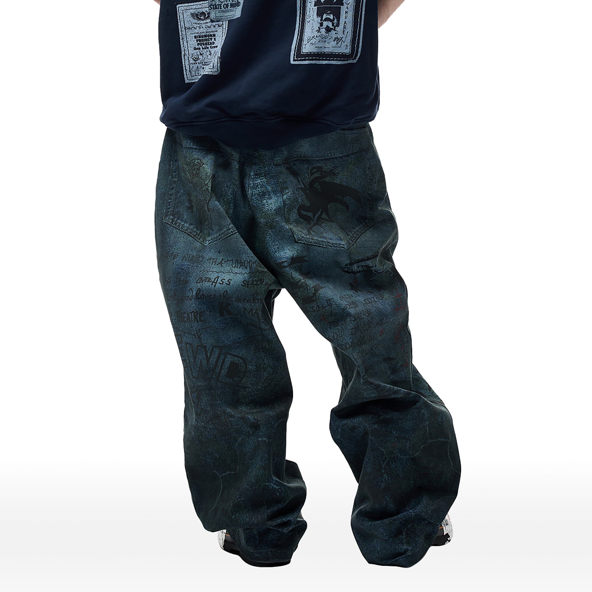 CYCYCY Dirty Wash Graffiti Baggy Jeans