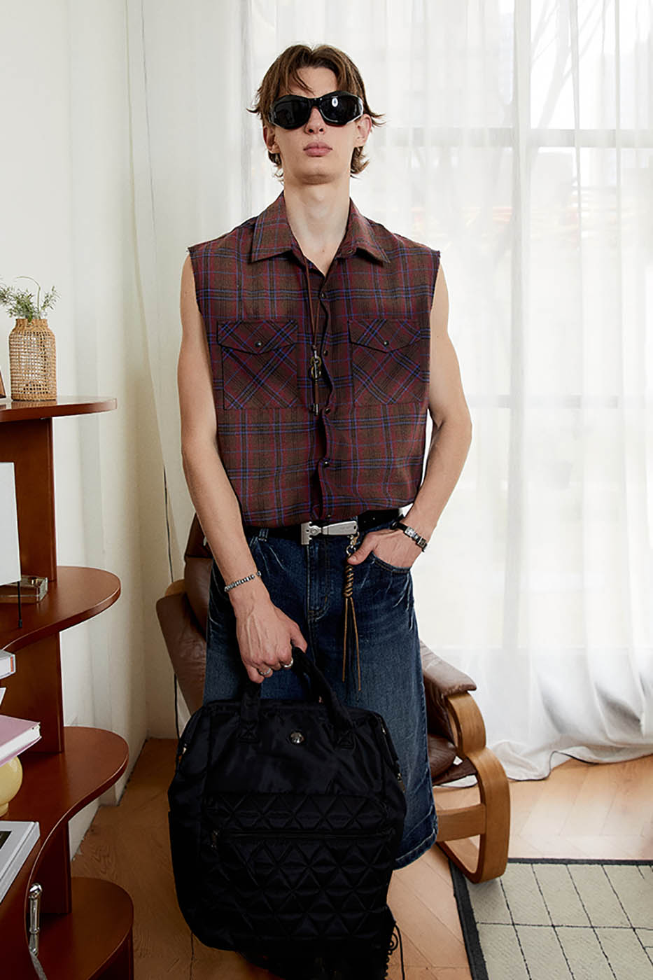 KREATE Distressed Plaid Vest, premium urban and streetwear designers apparel on PROJECTISR.com, KREATE