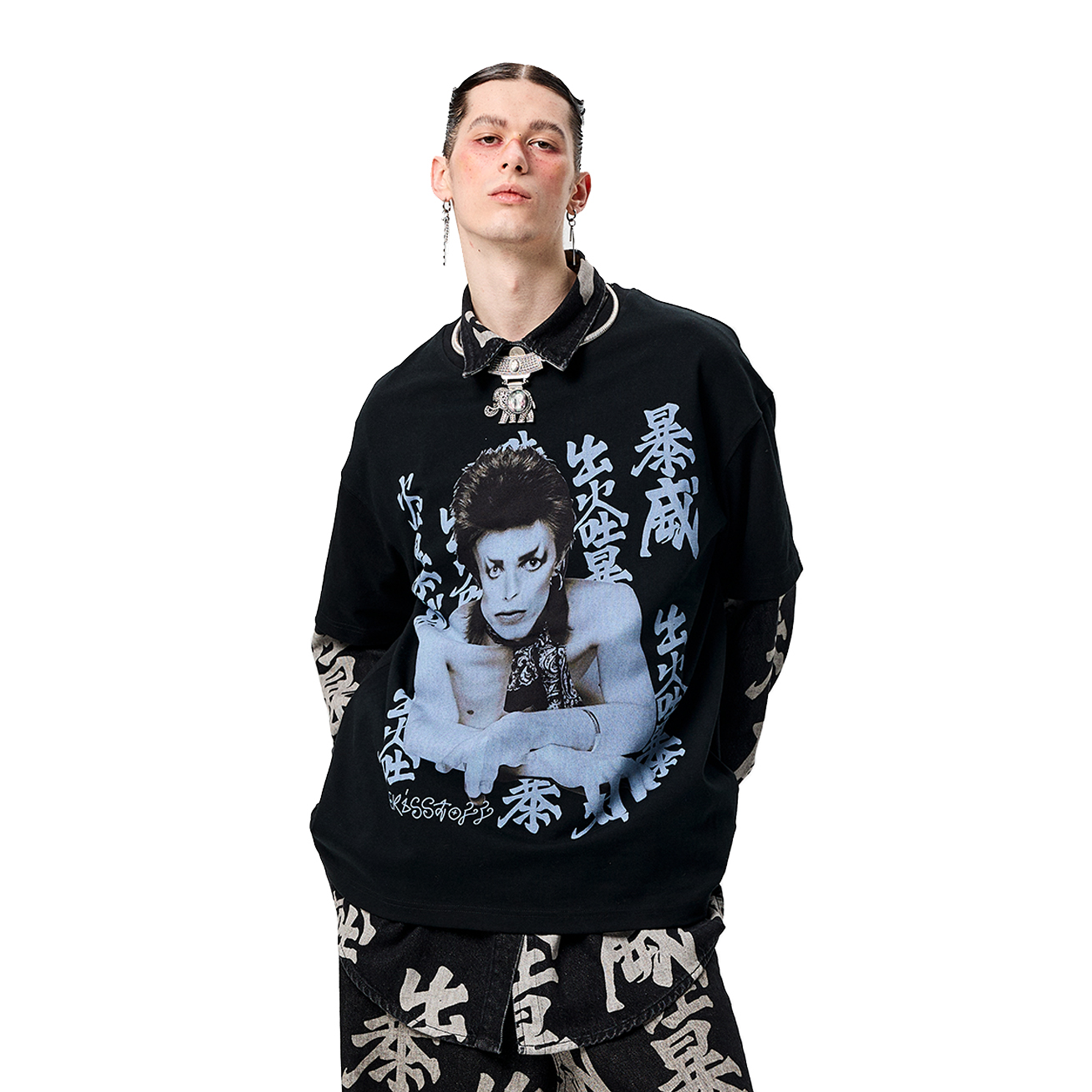 ERISSTOFF Retro David Bowie Portrait Graphic Oversized T-Shirt