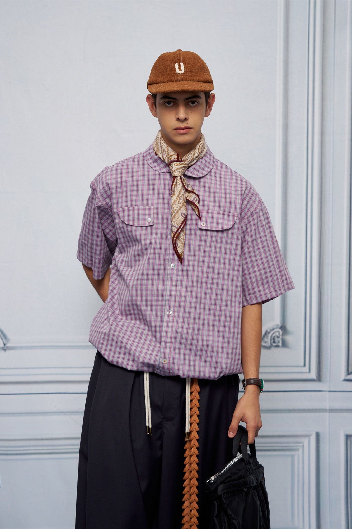 UNLIMITED MOTE Drawstring Hem Plaid Peter Pan Collar Half Shirt, premium urban and streetwear designers apparel on PROJECTISR.com, UNLIMITED MOTE