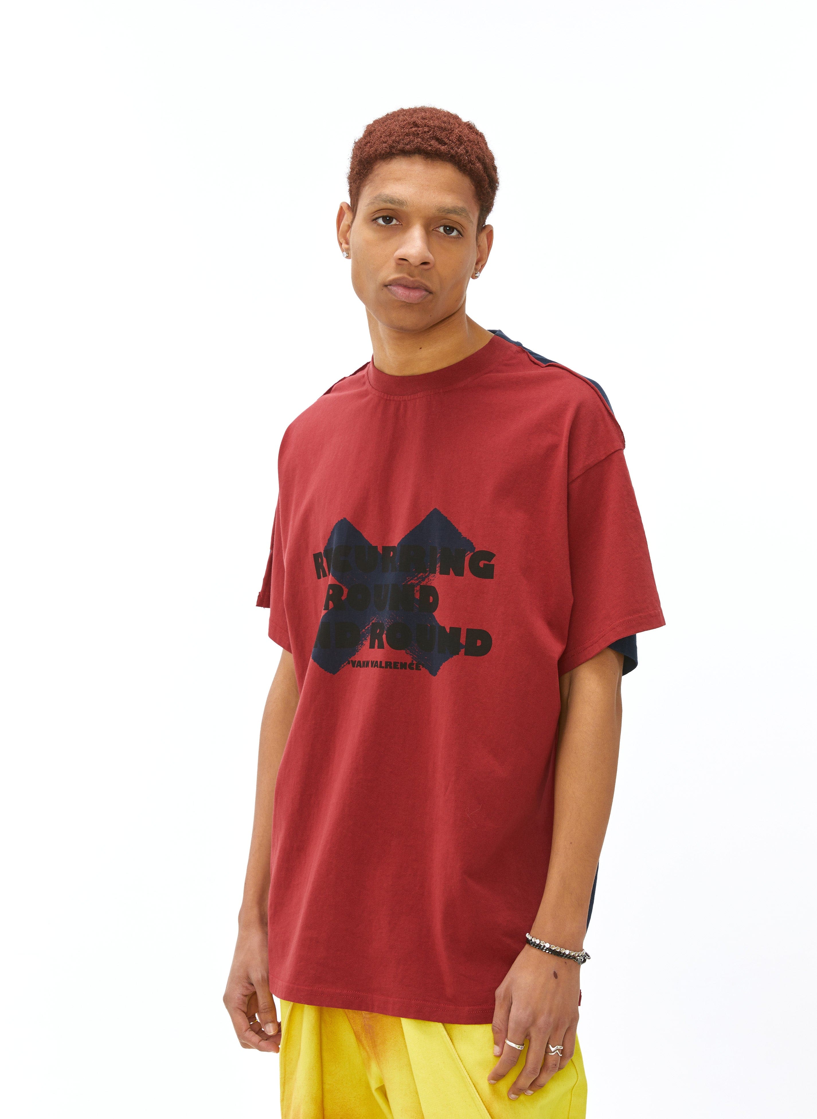 VANN VALRENCE Contrast Split Graphic T-Shirt