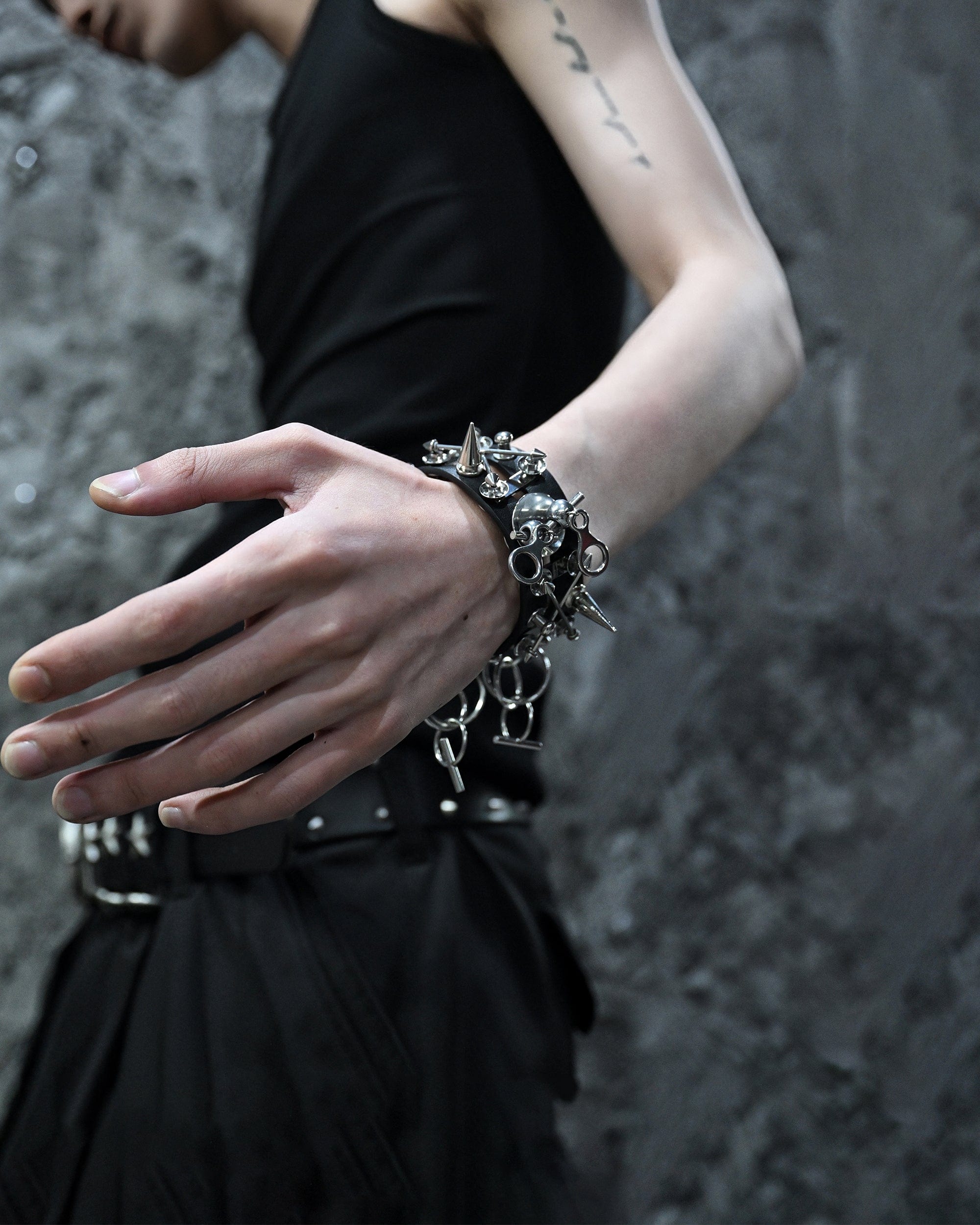 ILLUSORY Modern Hunter Adjustable Chain Rivet PU Bracelet, premium urban and streetwear designers apparel on PROJECTISR.com, ILLUSORY