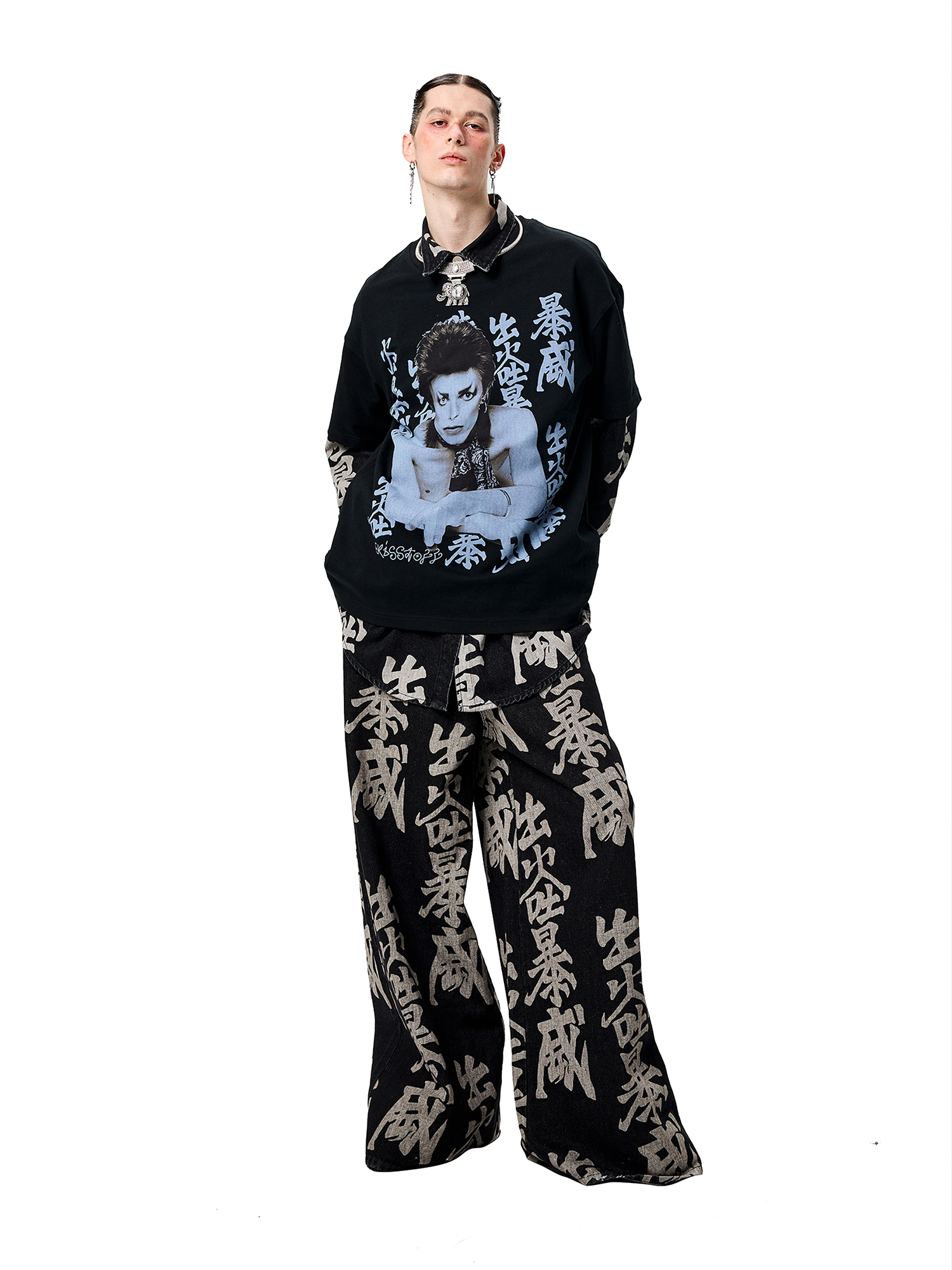 ERISSTOFF Washed Full-Print Wide-Leg Jeans
