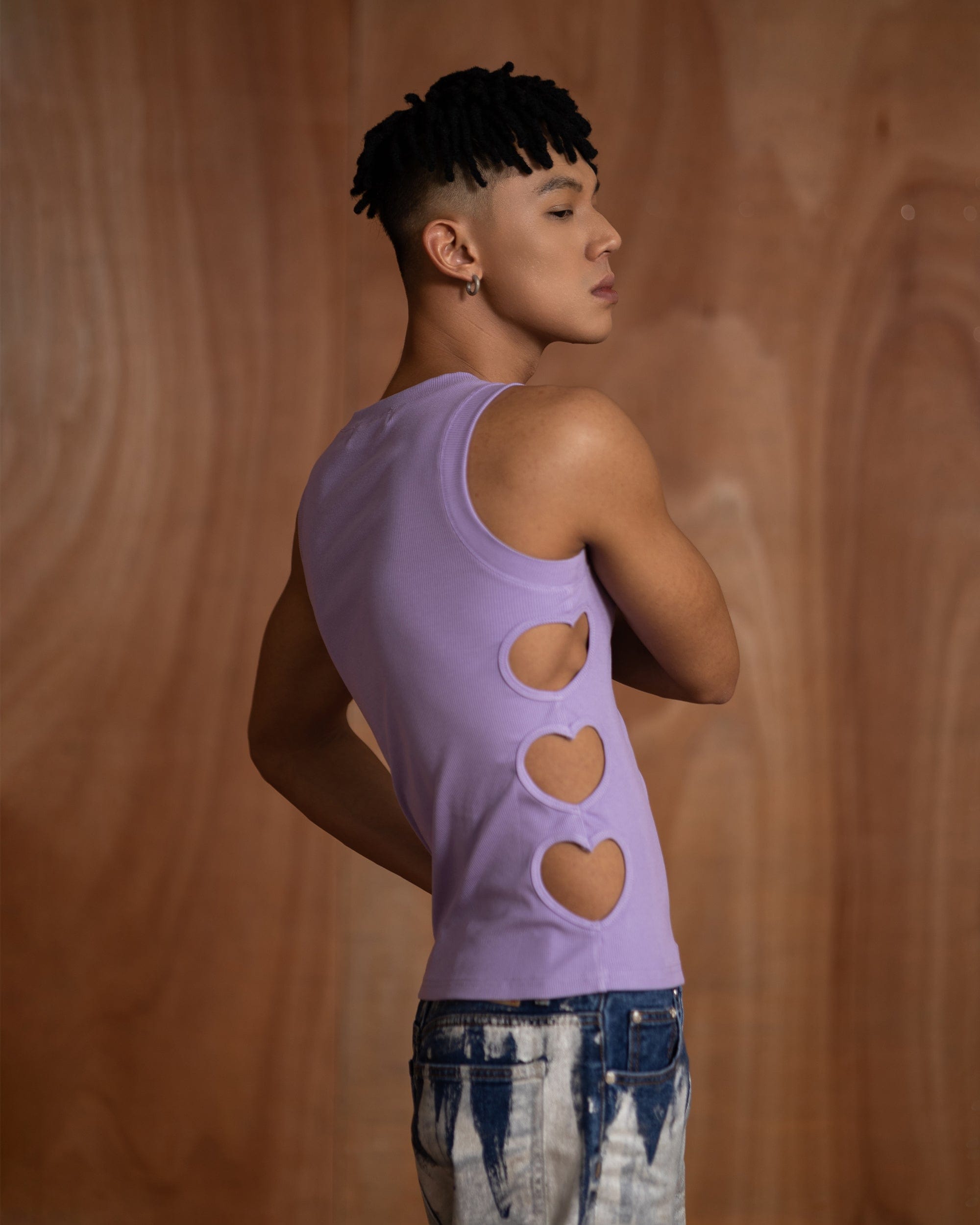 CLP Metallic Heart Slim Hollowed Tank Top Purple, premium urban and streetwear designers apparel on PROJECTISR.com, CLP