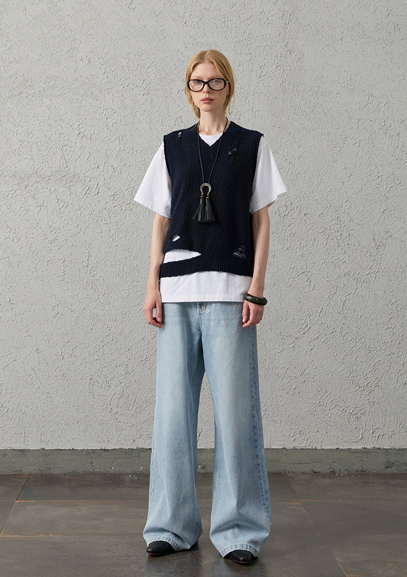ORGANIC EMOTION Asymmetrical Distressed Bubble-Knit Vest, premium urban and streetwear designers apparel on PROJECTISR.com, ORGANIC EMOTION