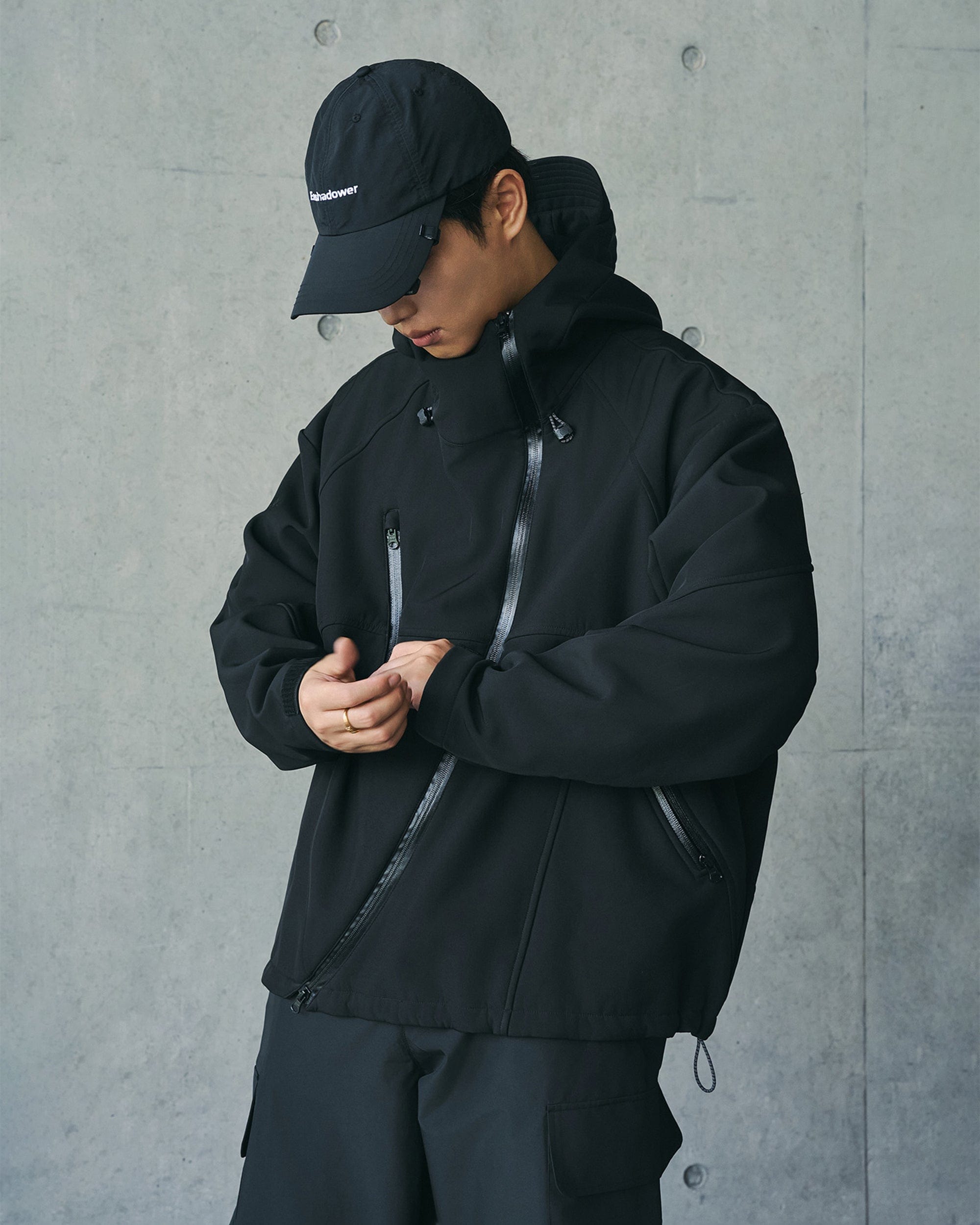 ENSHADOWER Deconstructed Asymmetrical Windbreaker, premium urban and streetwear designers apparel on PROJECTISR.com, ENSHADOWER