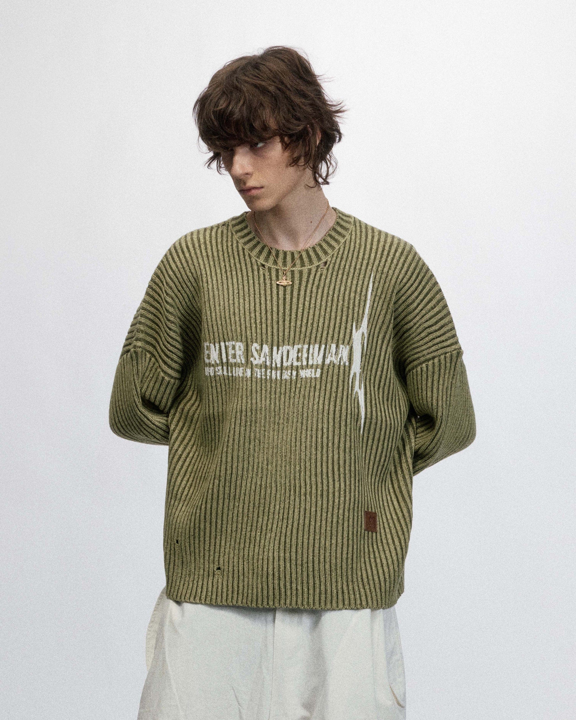 OVDY Faded Ripped Slogan Raw Edge Sweater, premium urban and streetwear designers apparel on PROJECTISR.com, OVDY