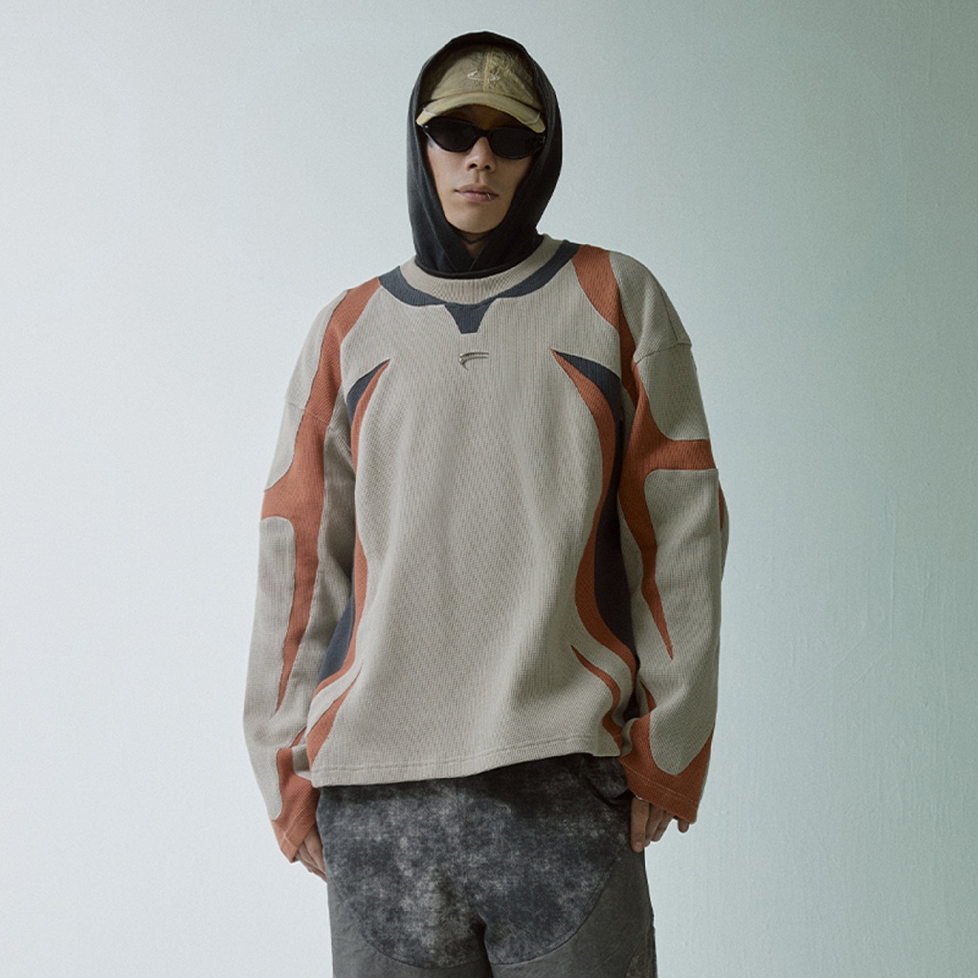F2CE Modern Deconstructed Waffle Sweatshirt, premium urban and streetwear designers apparel on PROJECTISR.com, F2CE