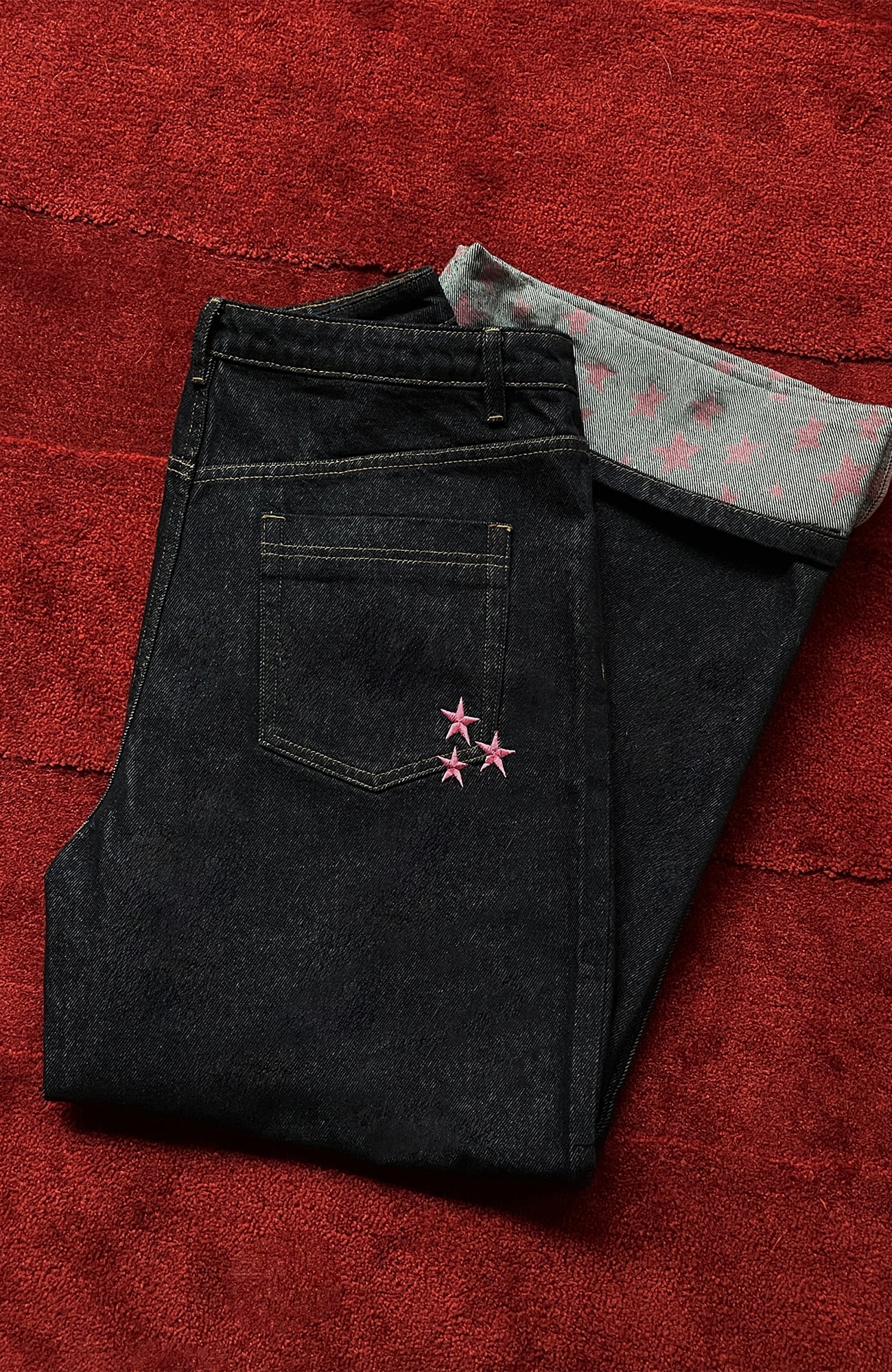 DONSMOKE Wide-Leg Star/ Leopard Cuffed Jeans, premium urban and streetwear designers apparel on PROJECTISR.com, DONSMOKE