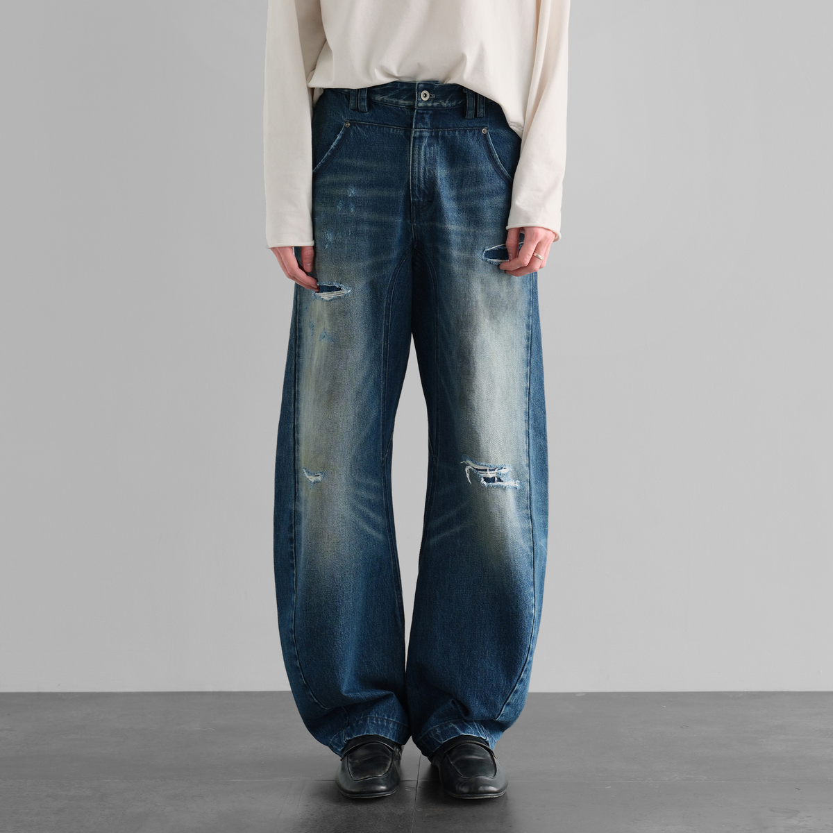 ORGANIC EMOTION Distressed Washed Patchwork Jeans