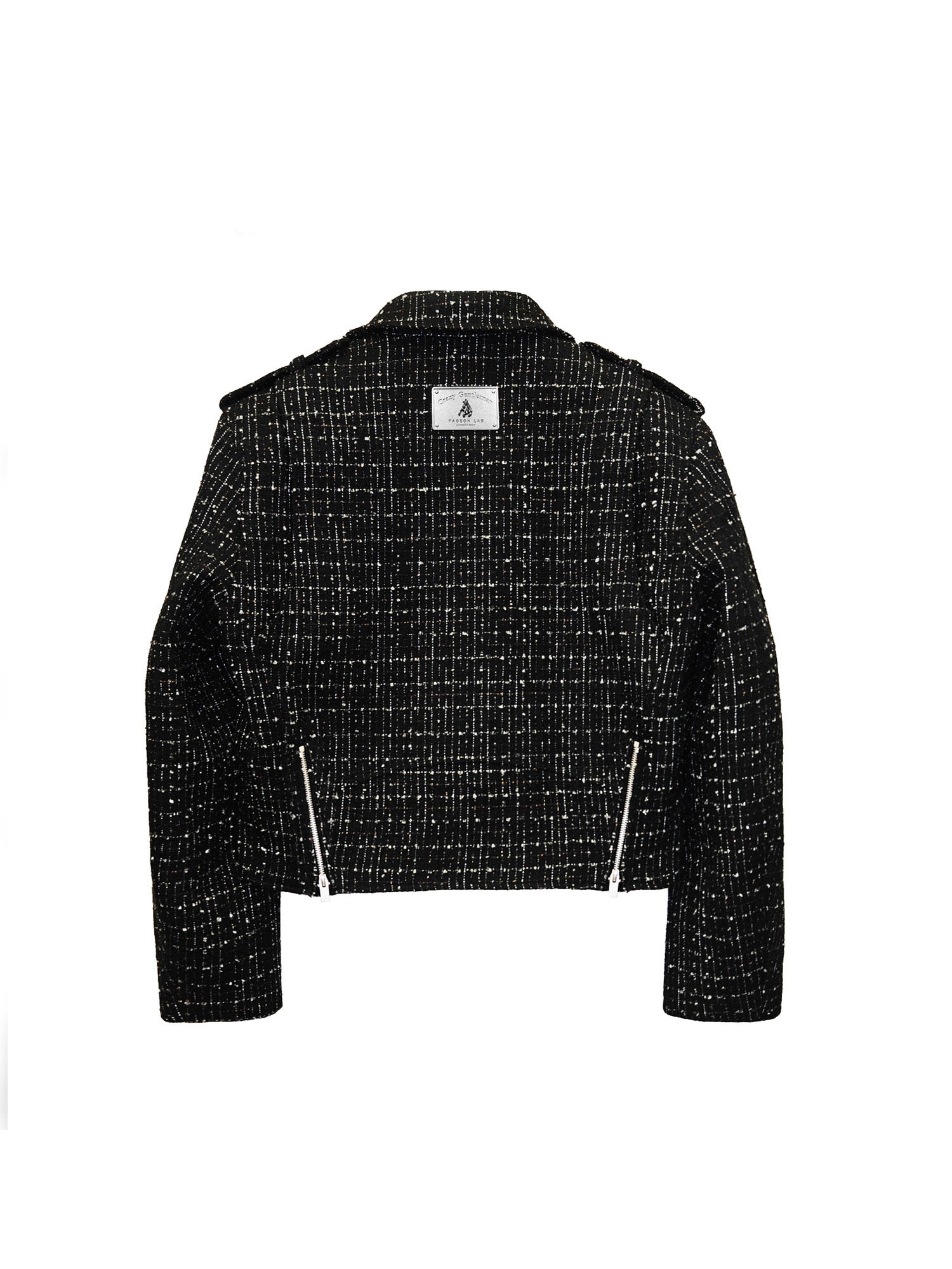 FACEONLAB Metal Badge Multi-Zip Tweed Biker Jacket