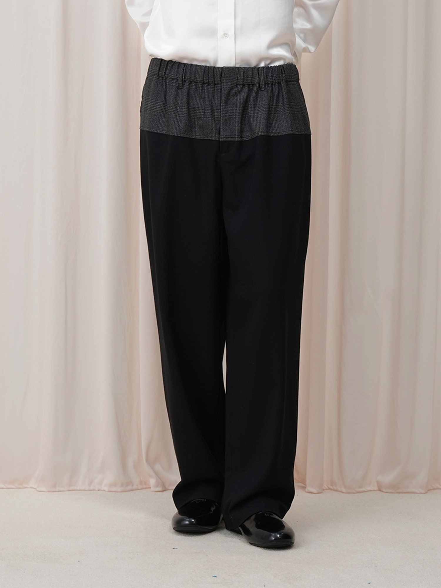 OUYANG WENJUN Contrast Spliced Elastic-Waist Trousers, premium urban and streetwear designers apparel on PROJECTISR.com, OUYANG WENJUN
