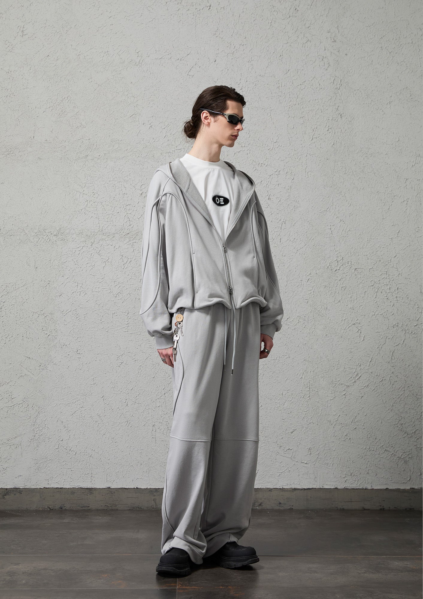 ORGANIC EMOTION Curved Panel Drawstring-Hem Zip-Up Hoodie, premium urban and streetwear designers apparel on PROJECTISR.com, ORGANIC EMOTION