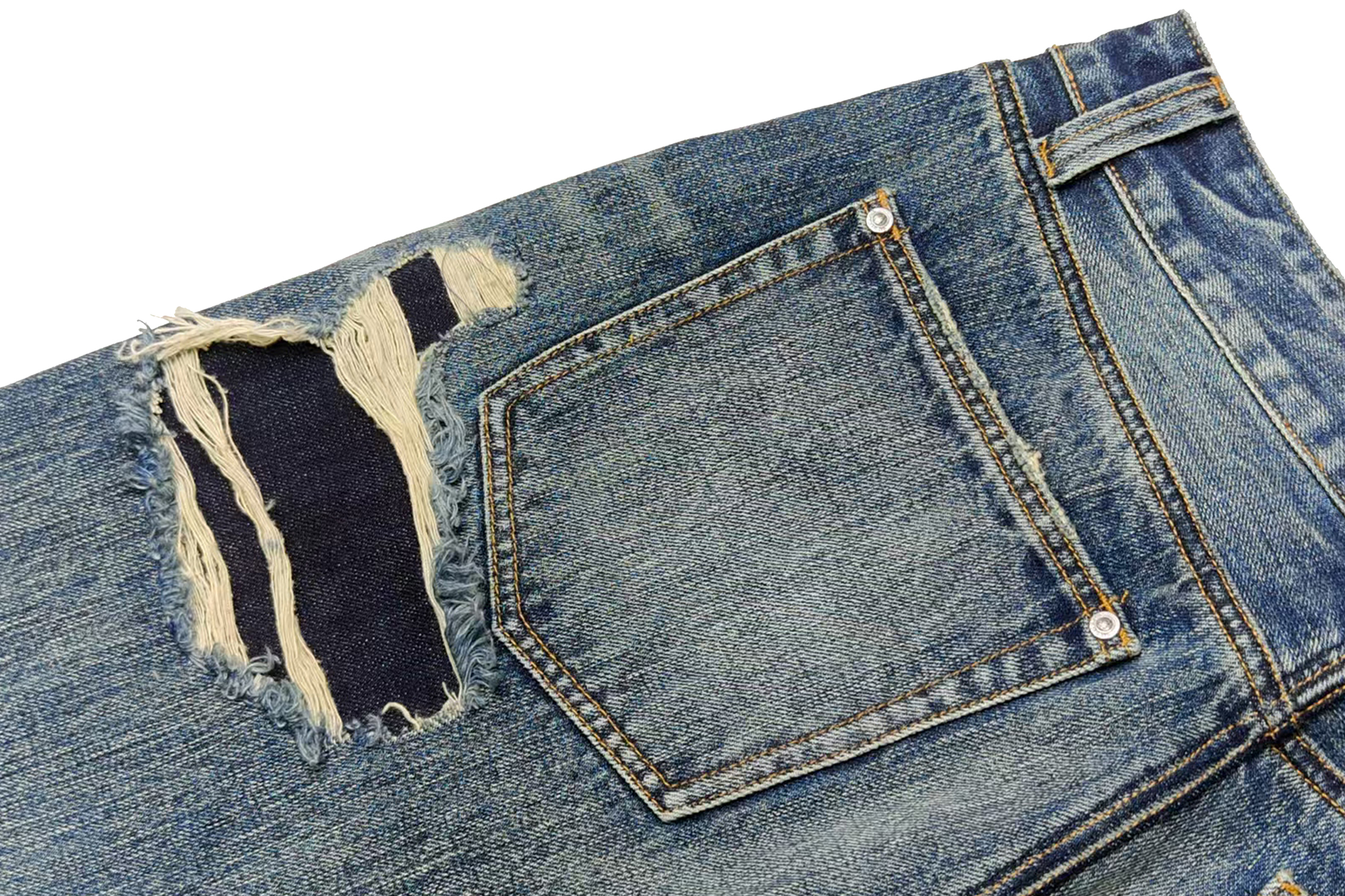 FACEONLAB Distressed Patch Leopard Paneled Jeans, premium urban and streetwear designers apparel on PROJECTISR.com, FACEONLAB