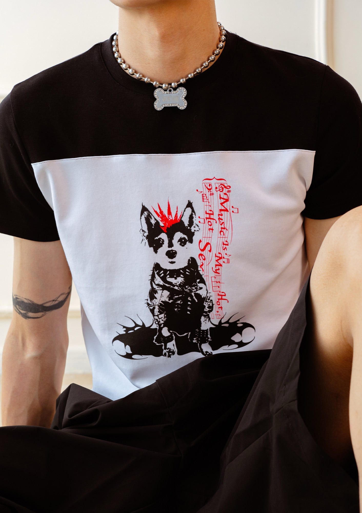 KADAKADA Punk Pup Graphic Spliced T-Shirt, premium urban and streetwear designers apparel on PROJECTISR.com, KADAKADA