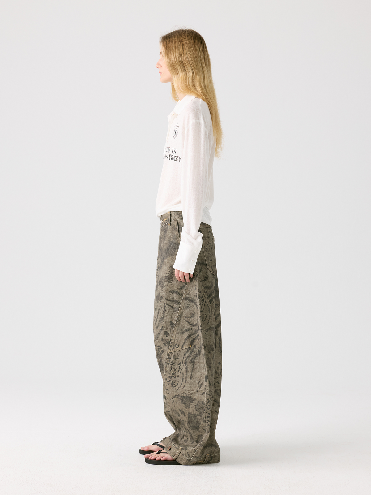 HAHAHA Animal Totem Graphic Crossover-Waist Curved Wide-Leg Pants