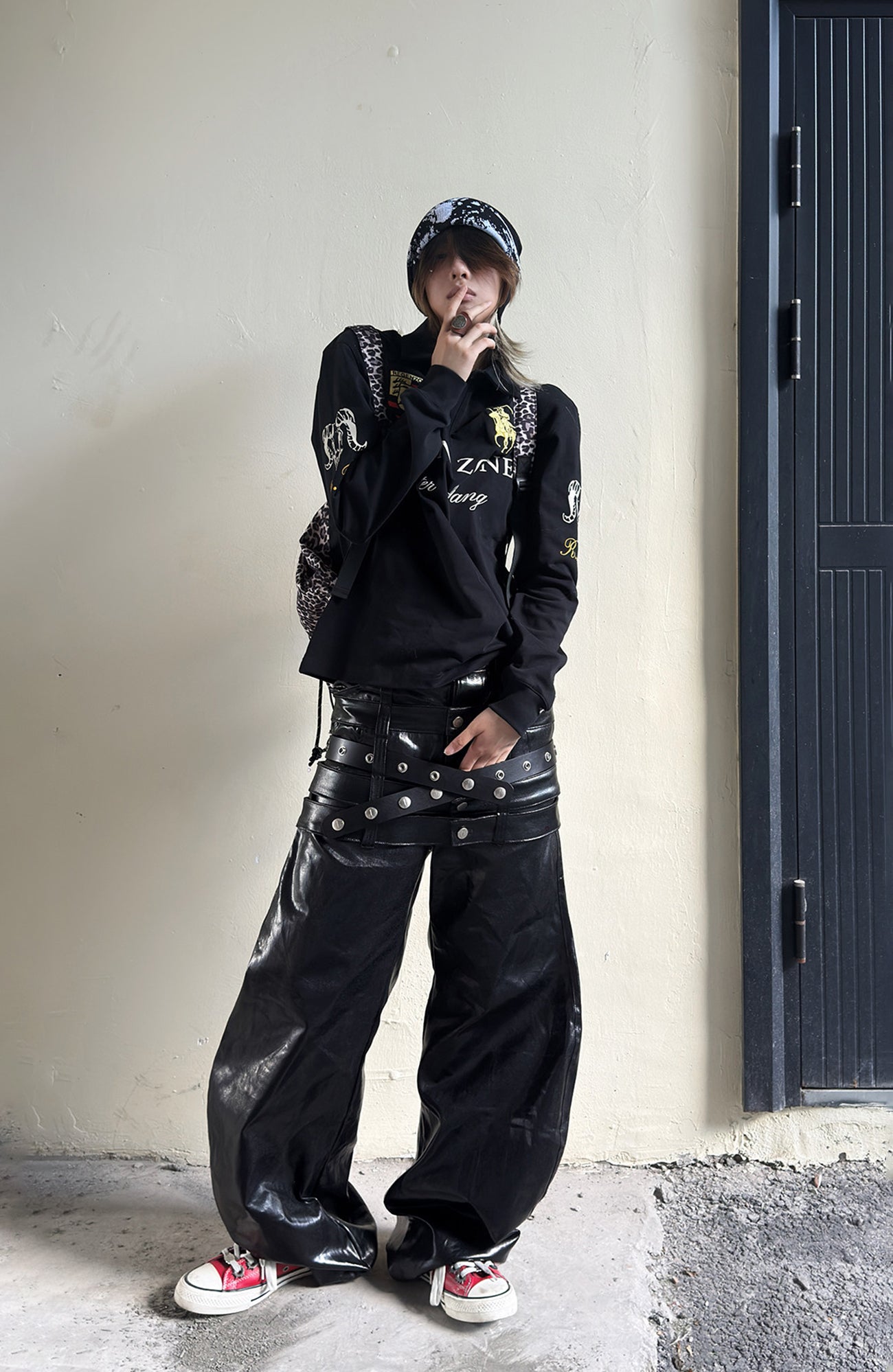 REBEL WAVE Multi-Waist Faux Leather Curved Pants