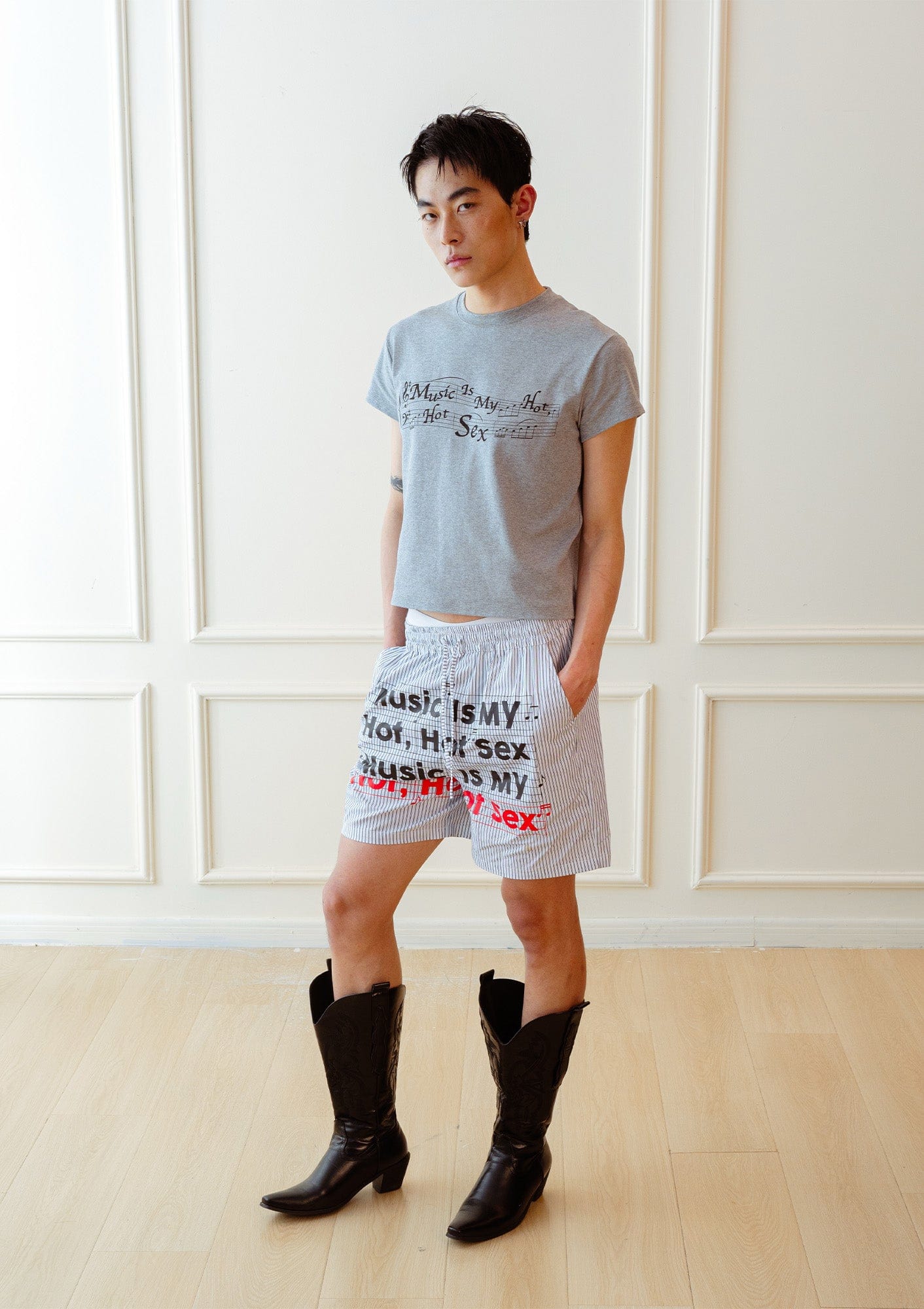 KADAKADA Stripe Slogan Graphic Lounge Shorts, premium urban and streetwear designers apparel on PROJECTISR.com, KADAKADA