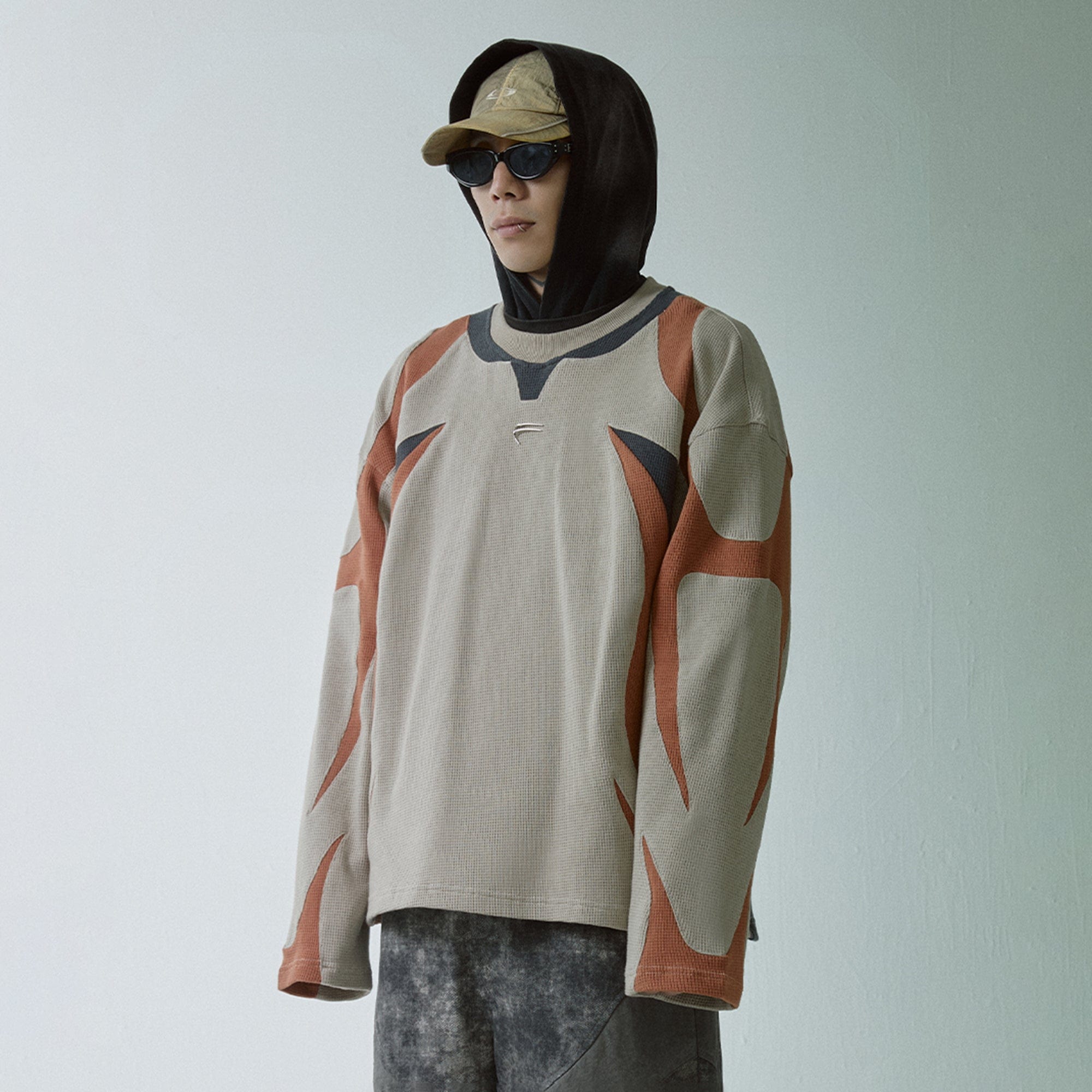 F2CE Modern Deconstructed Waffle Sweatshirt, premium urban and streetwear designers apparel on PROJECTISR.com, F2CE