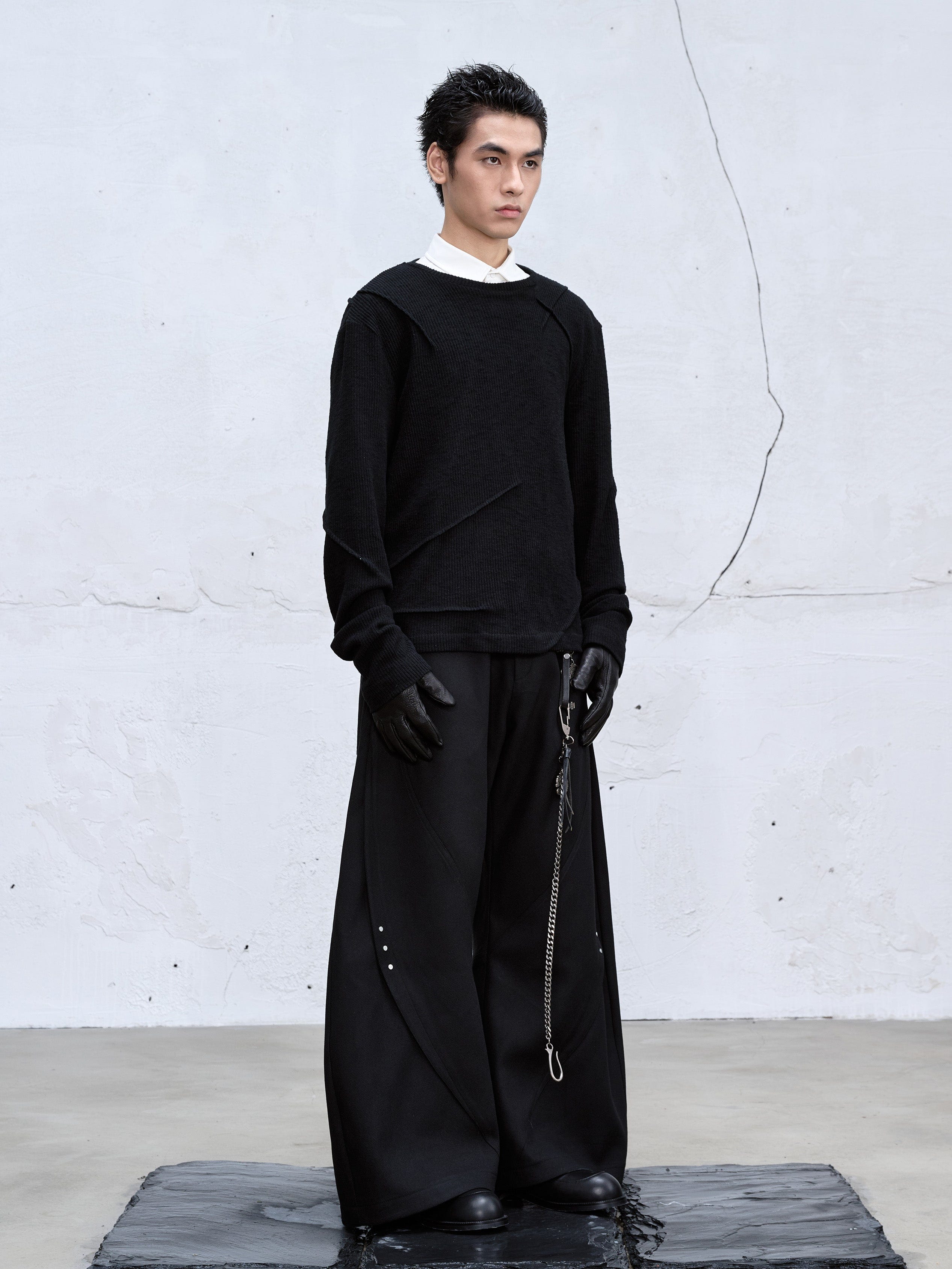 CATSSTAC Curved Draped Wide-Leg Trousers, premium urban and streetwear designers apparel on PROJECTISR.com, CATSSTAC