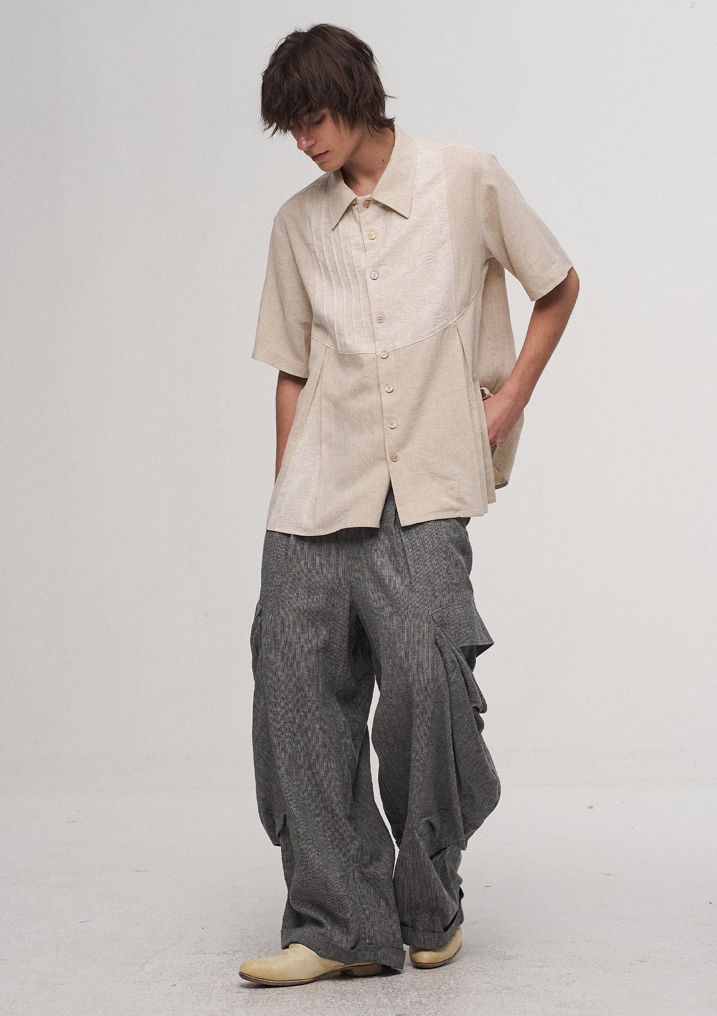 ILNya Nieternite Nifutur Big Pockets Cotton-Linen Wide-Leg Pants, premium urban and streetwear designers apparel on PROJECTISR.com, ILNya Nieternite Nifutur
